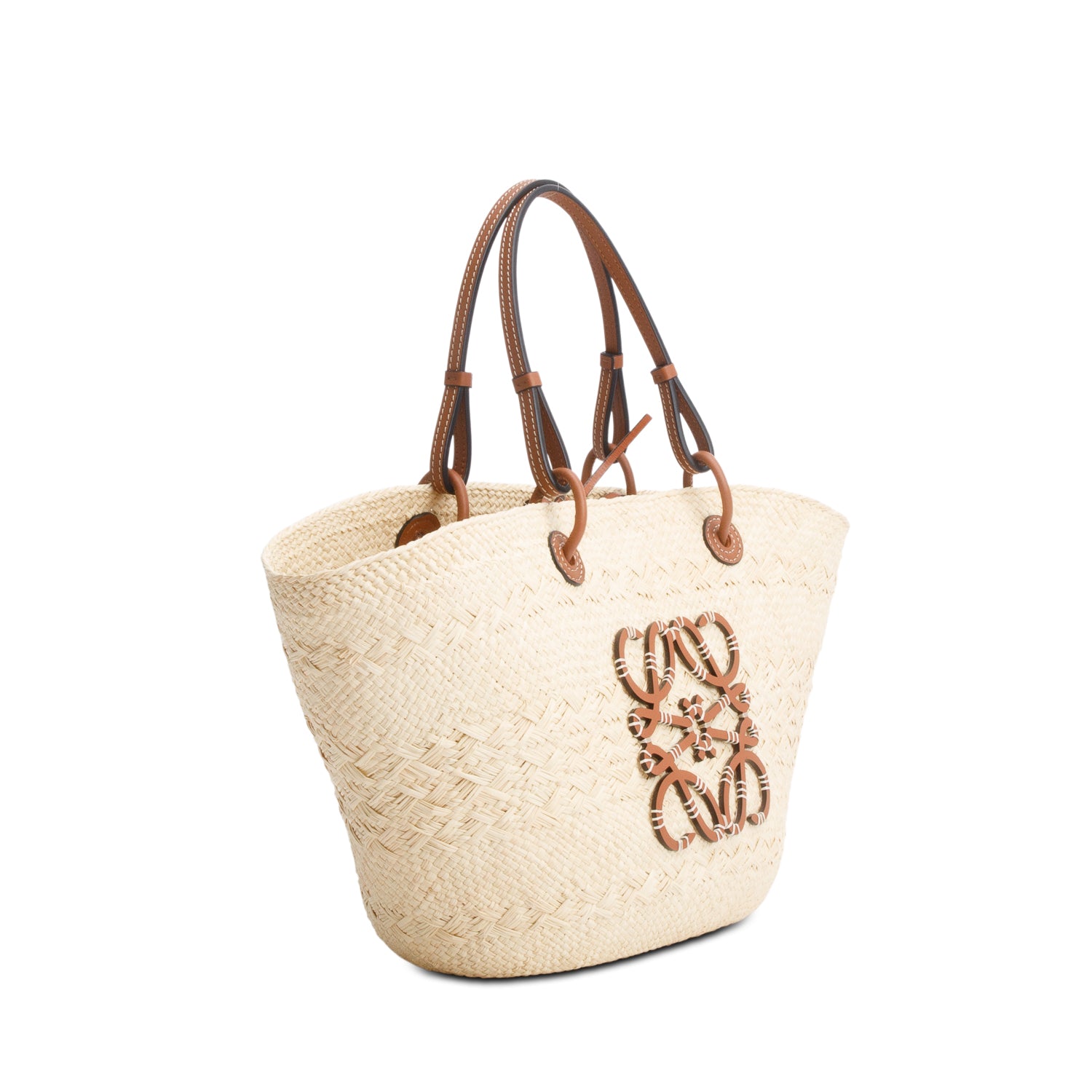 Loewe 2023 Calfskin Raffia Paulas Ibiza Medium Anagram Basket Tote Bag
