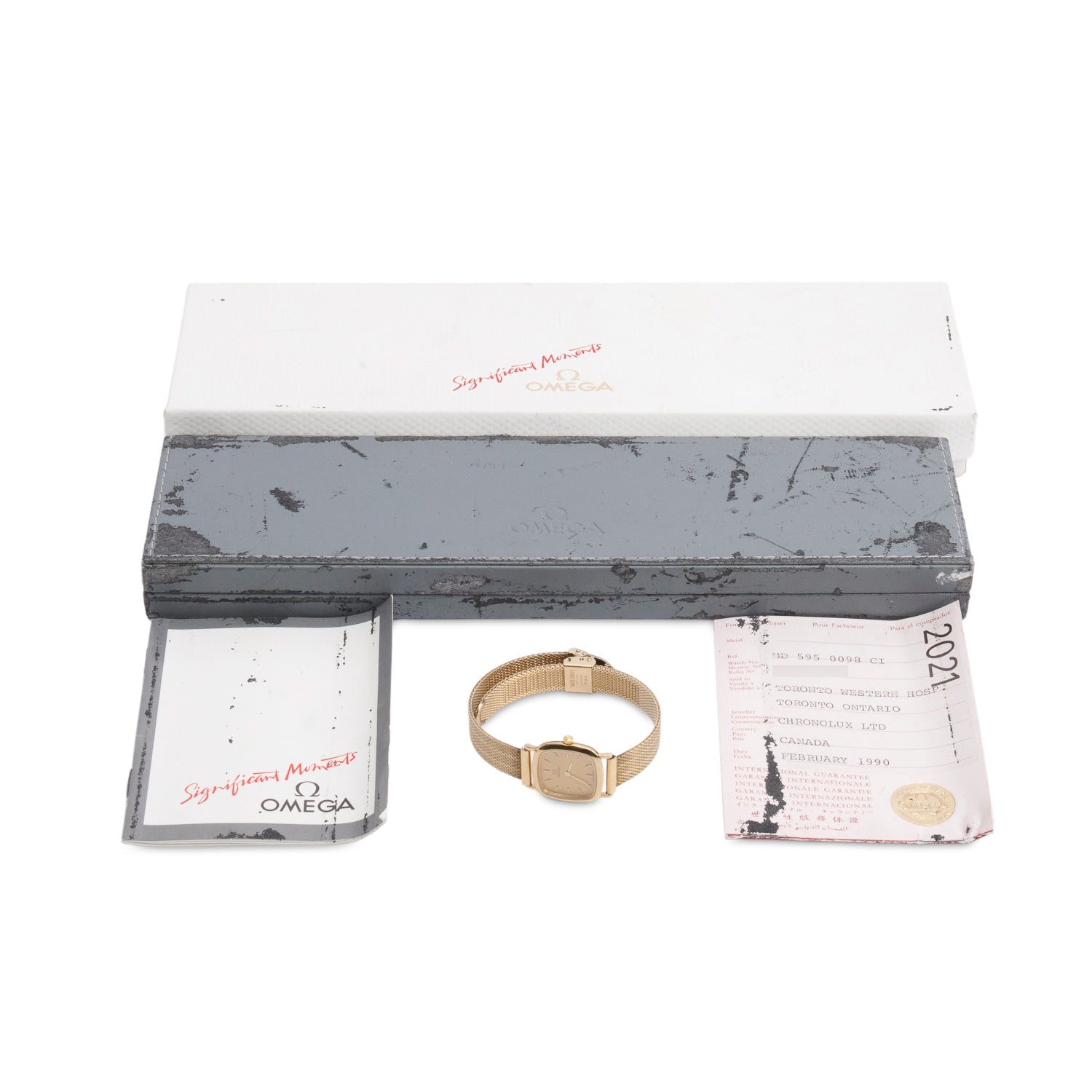 Omega Vintage Gold-Plated Stainless Steel Ile de France 21 MM Quartz Watch Gold Dial w/ Box & Papers