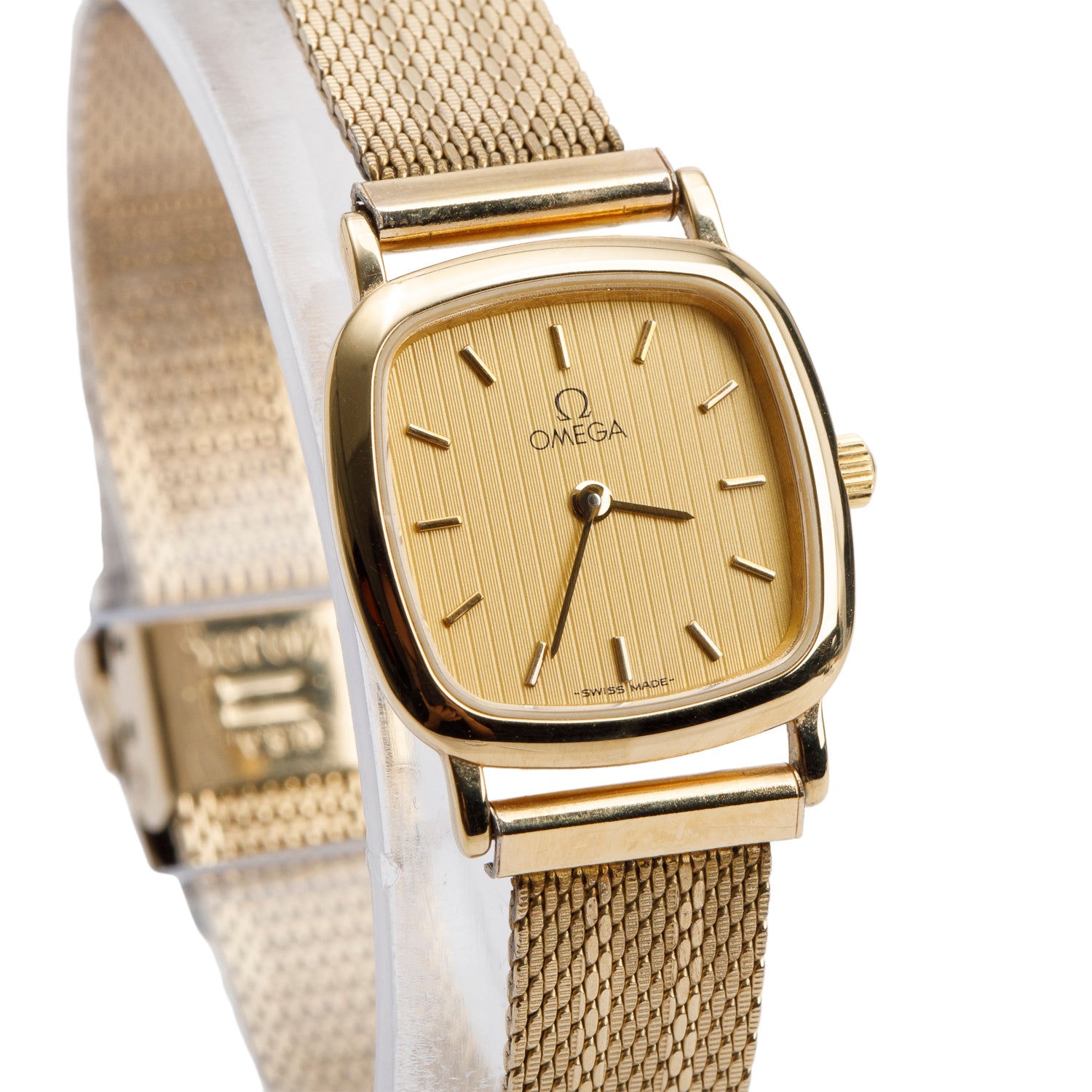 Omega Vintage Gold-Plated Stainless Steel Ile de France 21 MM Quartz Watch Gold Dial w/ Box & Papers