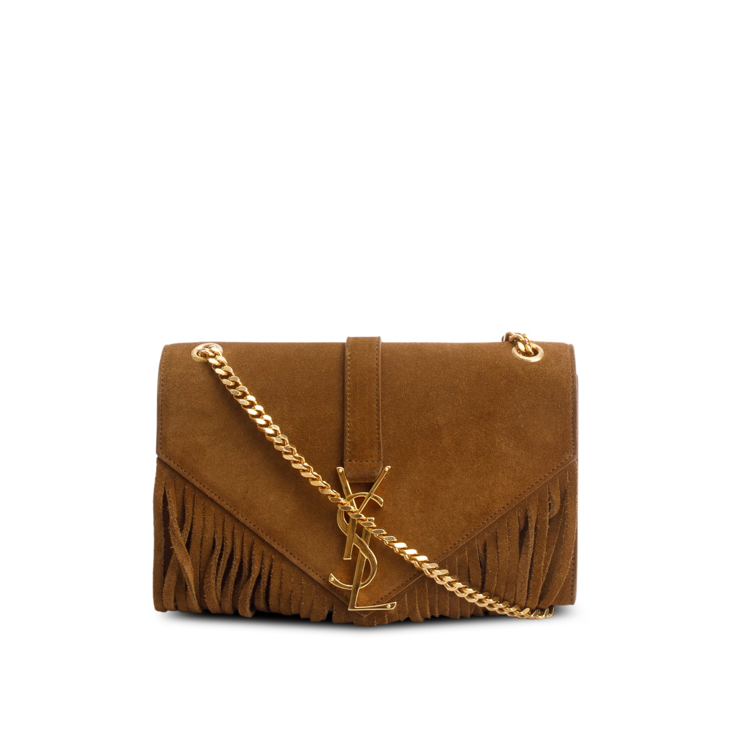 Saint Laurent Brown Suede Fringe Baby Monogram Satchel