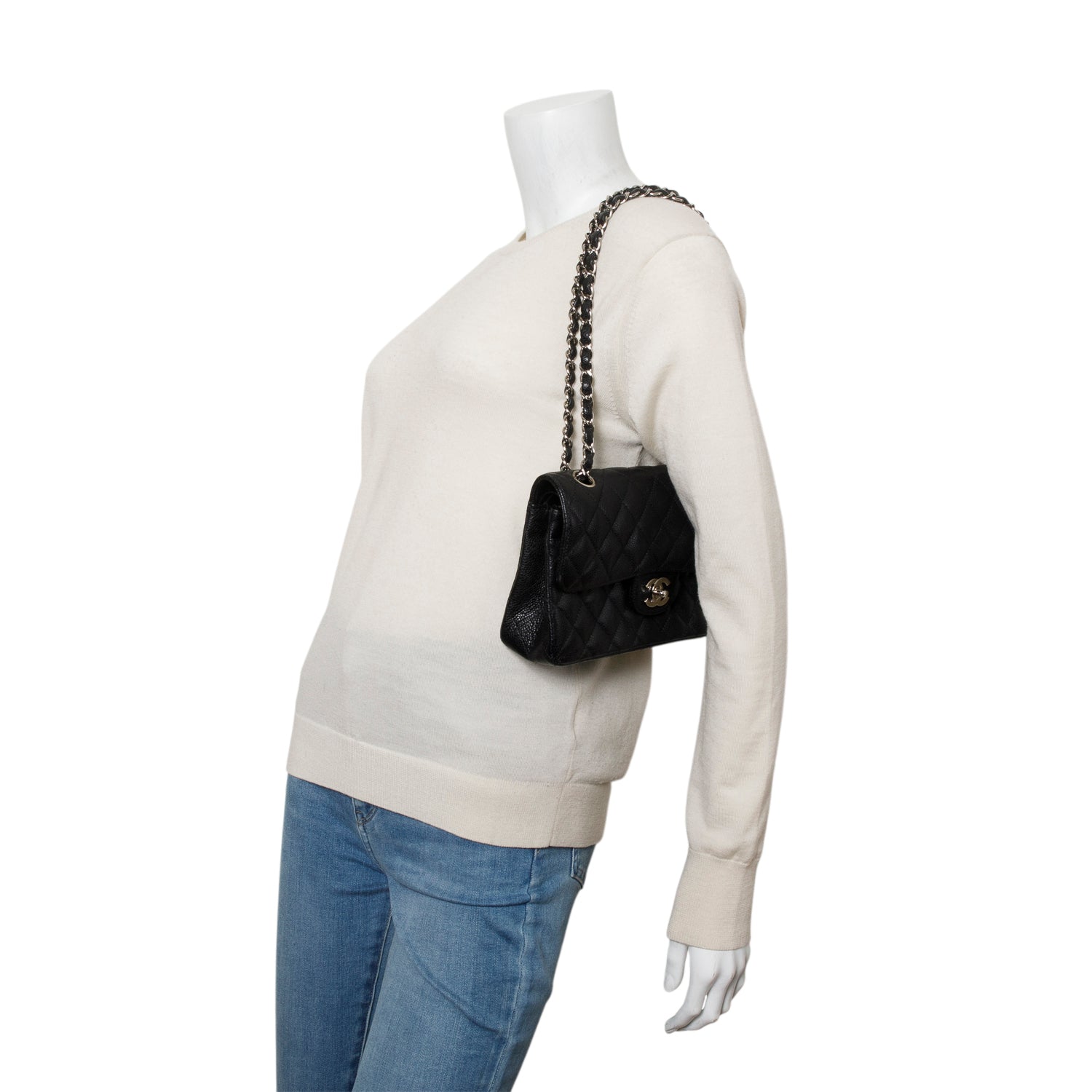 Chanel Black Caviar Quilted Small Double Flap Bag