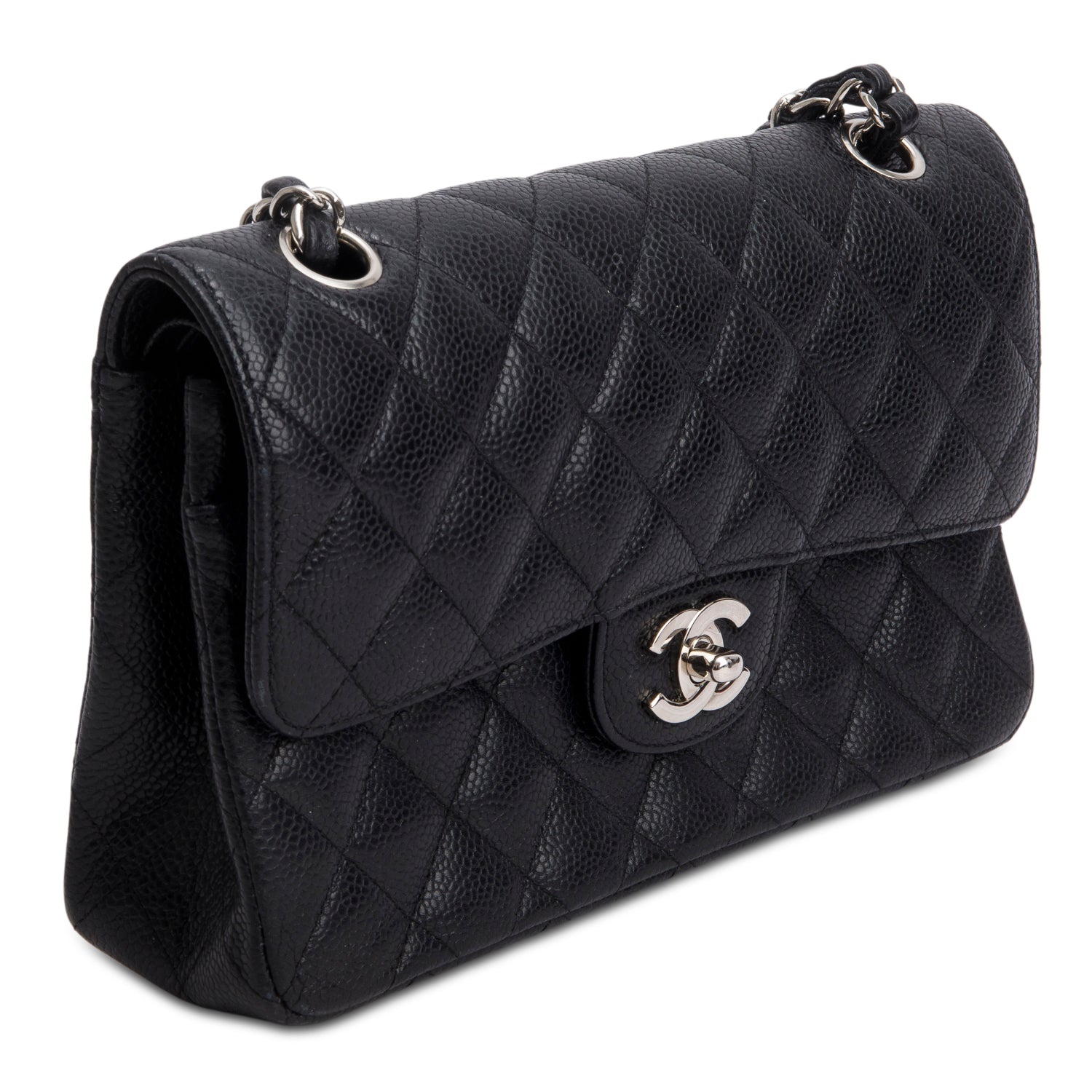 Chanel Black Caviar Quilted Small Double Flap Bag