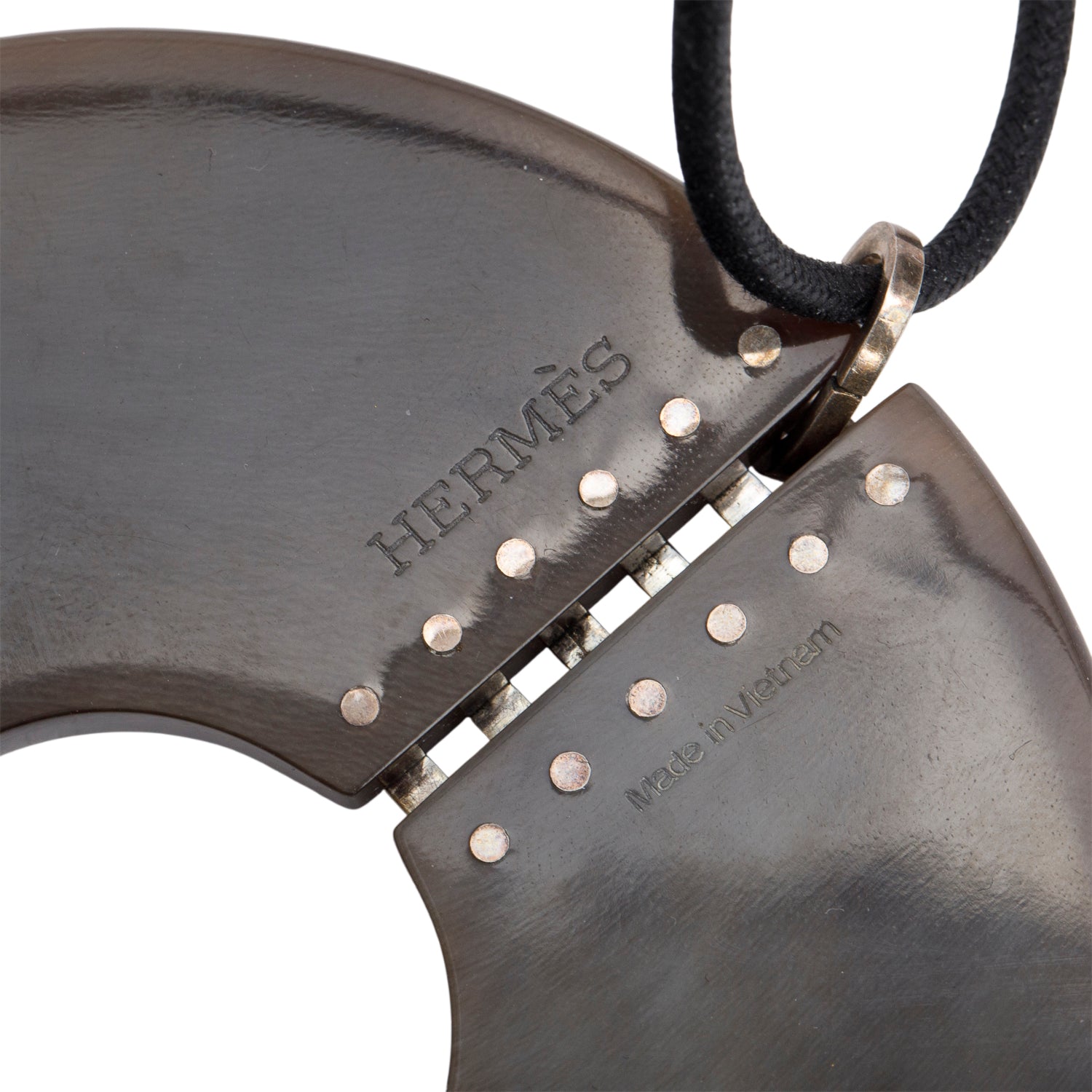 Hermes Paladium Plated Laquered Pendant Cord Necklace