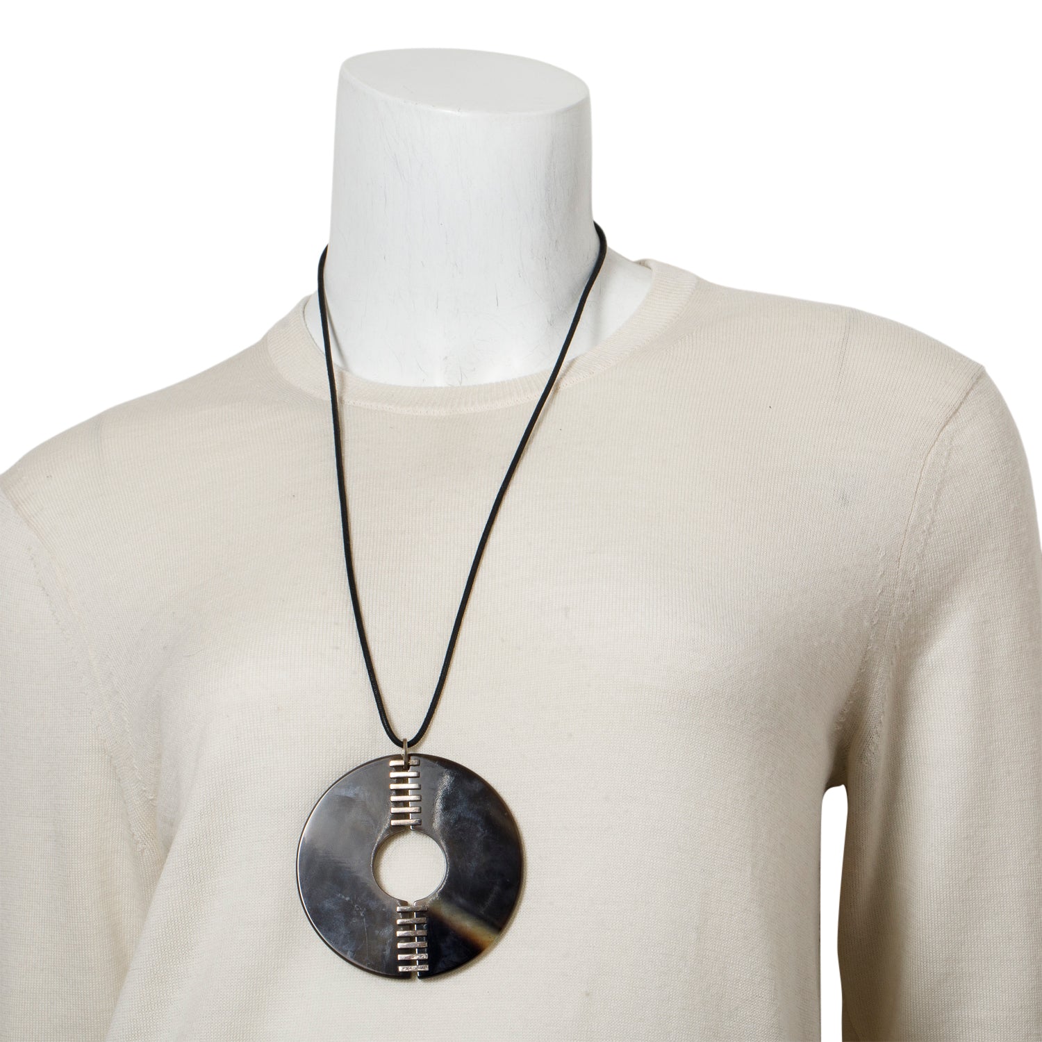 Hermes Paladium Plated Laquered Pendant Cord Necklace
