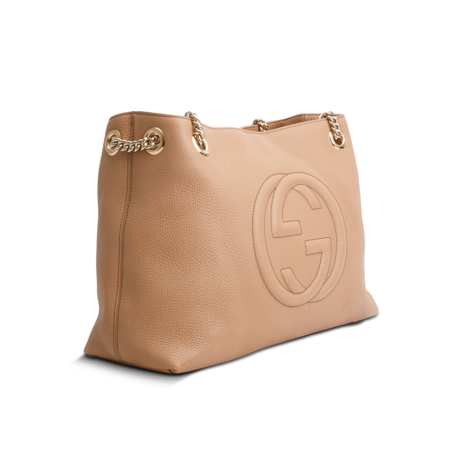 Gucci Brown Pebbled Calfskin Medium Soho Chain Shoulder Bag