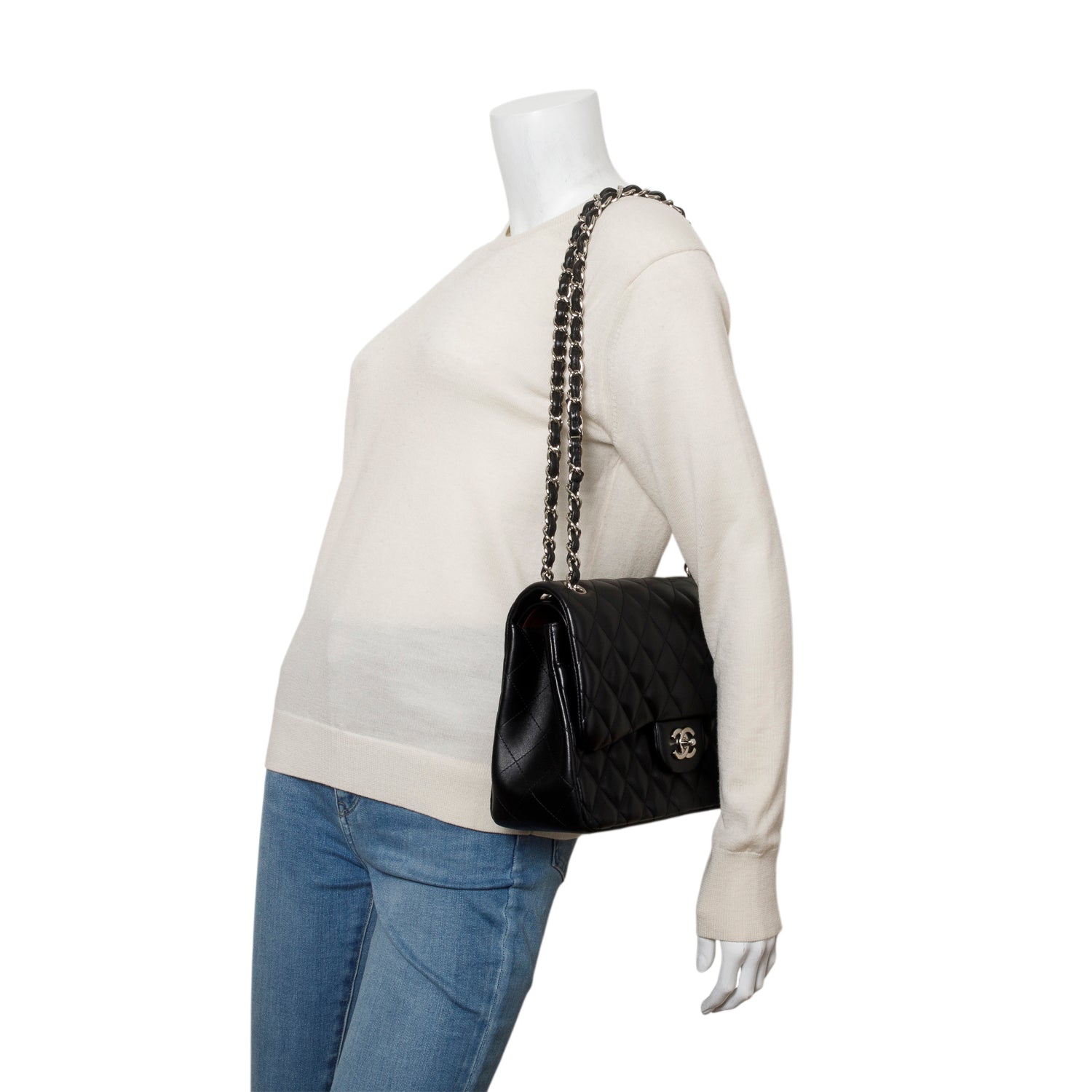Chanel Black Quilted Lambskin Leather Classic Jumbo Double Flap Bag w/ Box & Authenticity Card