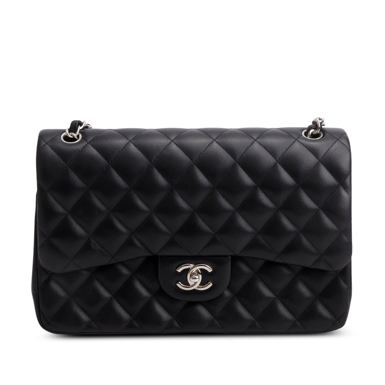 Chanel Black Quilted Lambskin Leather Classic Jumbo Double Flap Bag w/ Box & Authenticity Card