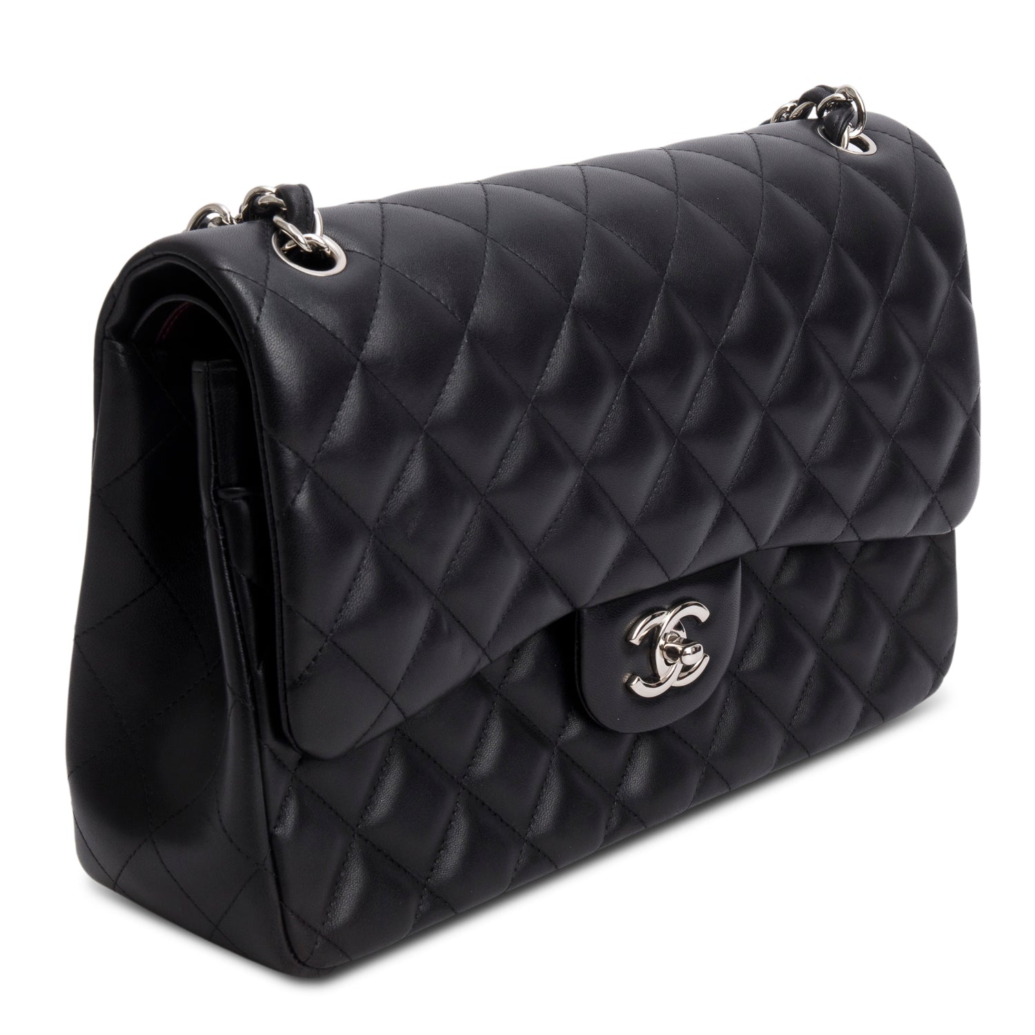 Chanel Black Quilted Lambskin Leather Classic Jumbo Double Flap Bag w/ Box & Authenticity Card