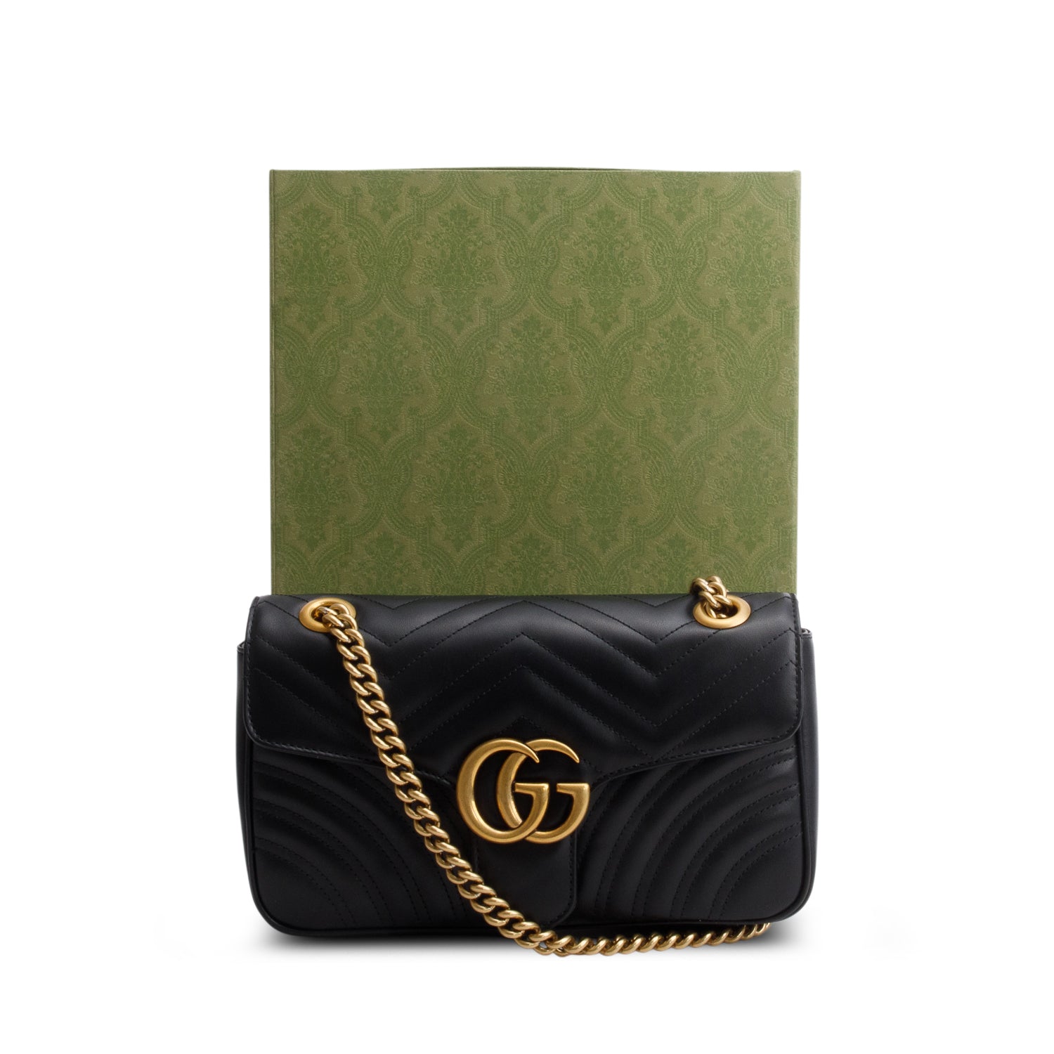 Gucci Black Matelasse Medium GG Marmont Shoulder Bag w/ Box