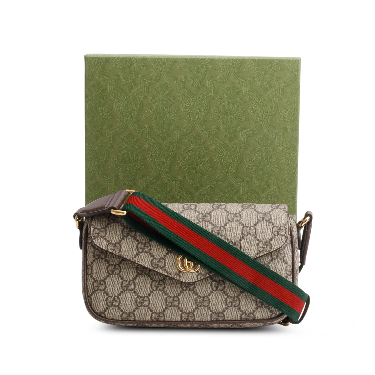Gucci GG Supreme Monogram Textured Dollar Calfskin Web Ophidia Pochette w/ Box