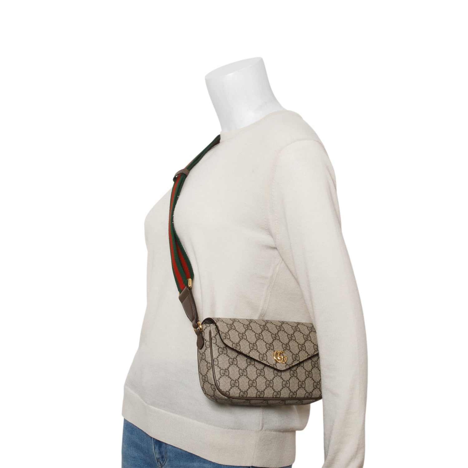 Gucci GG Supreme Monogram Textured Dollar Calfskin Web Ophidia Pochette w/ Box