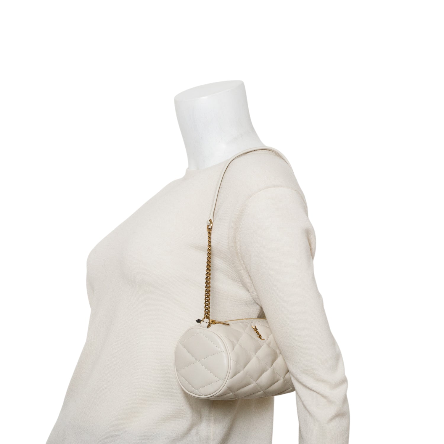 Saint Laurent 2022 Ivory Quilted Lambskin Leather Mini Sade Tube Bag