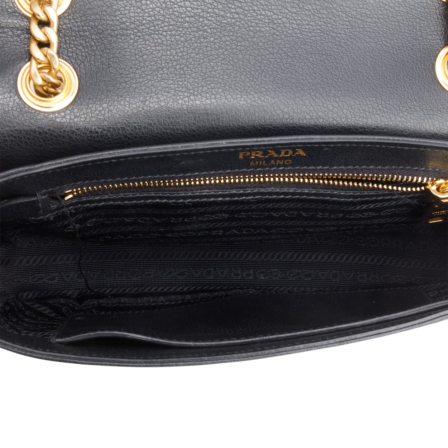 Prada 2023 Black/White Glace Calf Leather Studded Camera Crossbody Bag w/ Receipt