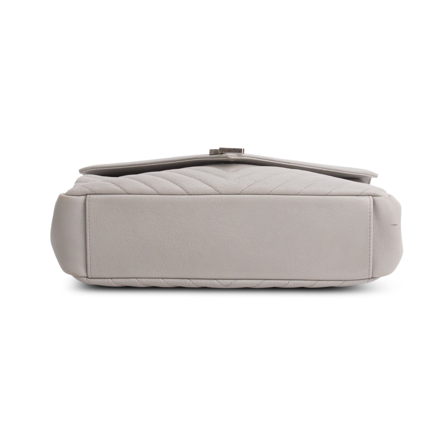 Saint Laurent Grey Sheepskin Matelasse Chevron Monogram Large College Satchel