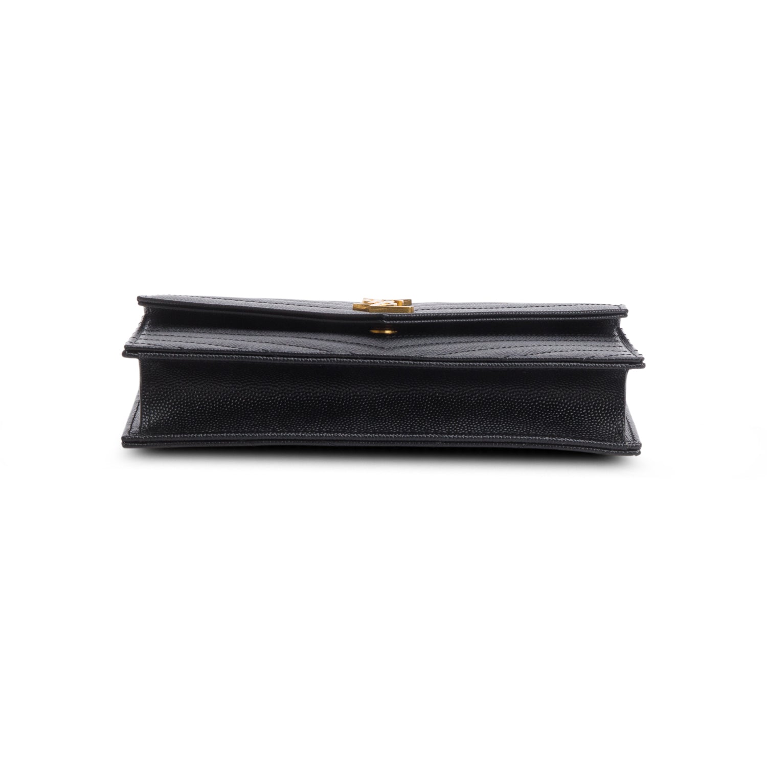 Saint Laurent 2024 Black Grain de Poudre Matelasse Chevron Monogram Chain Wallet w/ Box & Receipt