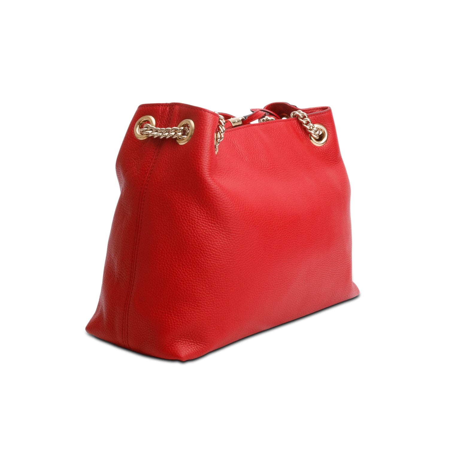 Gucci Red Pebbled Calfskin Medium Soho Chain Shoulder Bag