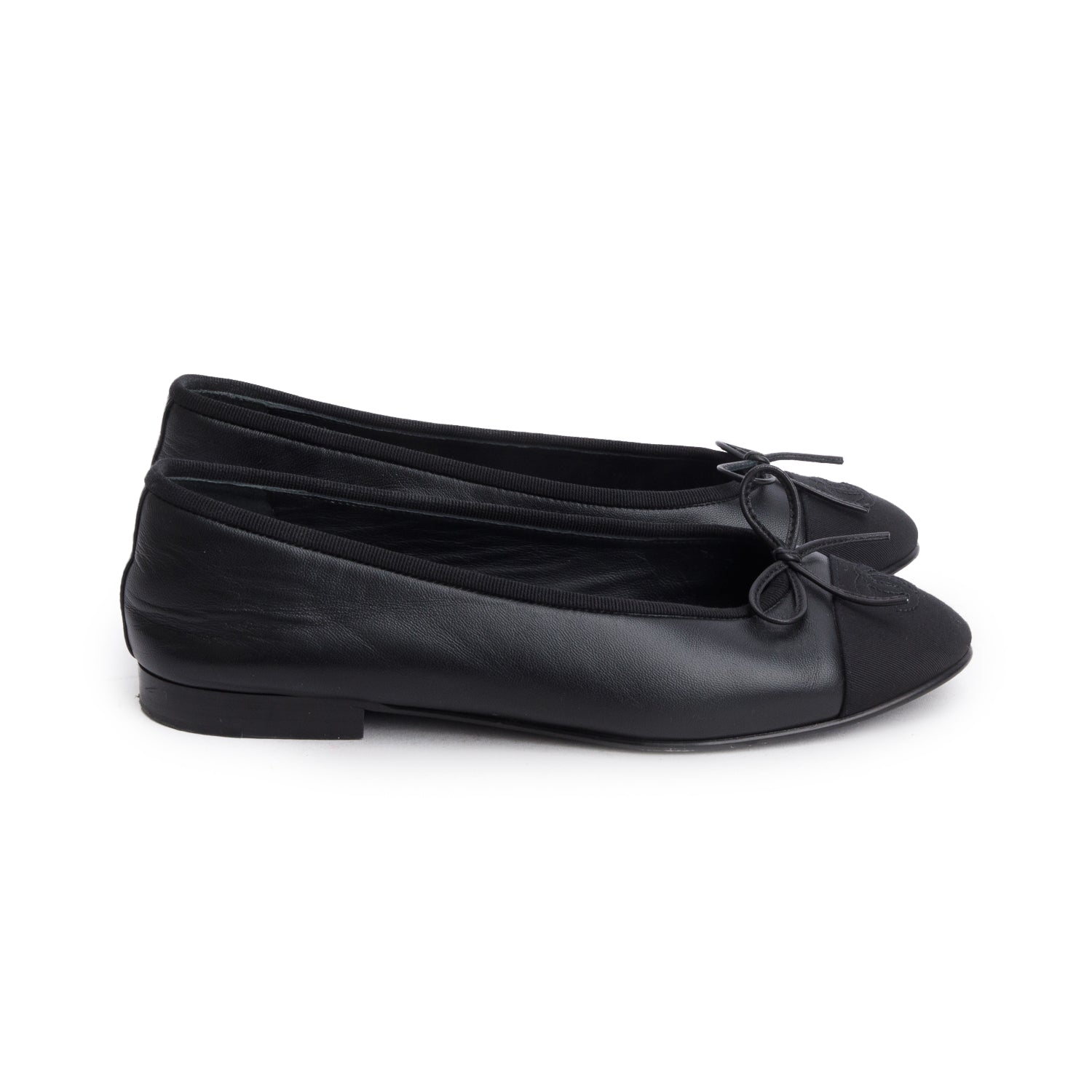 Chanel Black Lambskin CC Cap Toe Ballerina Flats, Women's Size 37 w/ Box