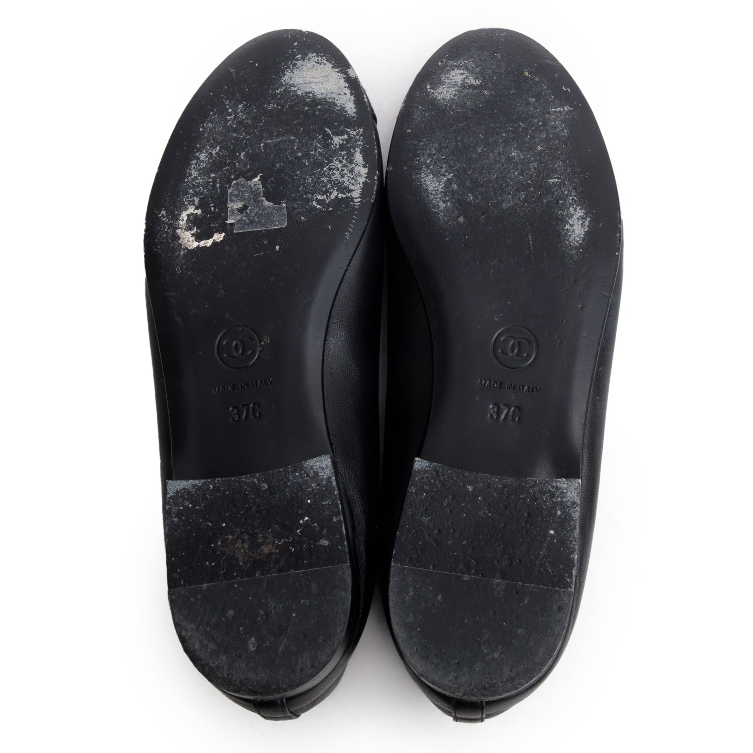 Chanel Black Lambskin CC Cap Toe Ballerina Flats, Women's Size 37 w/ Box