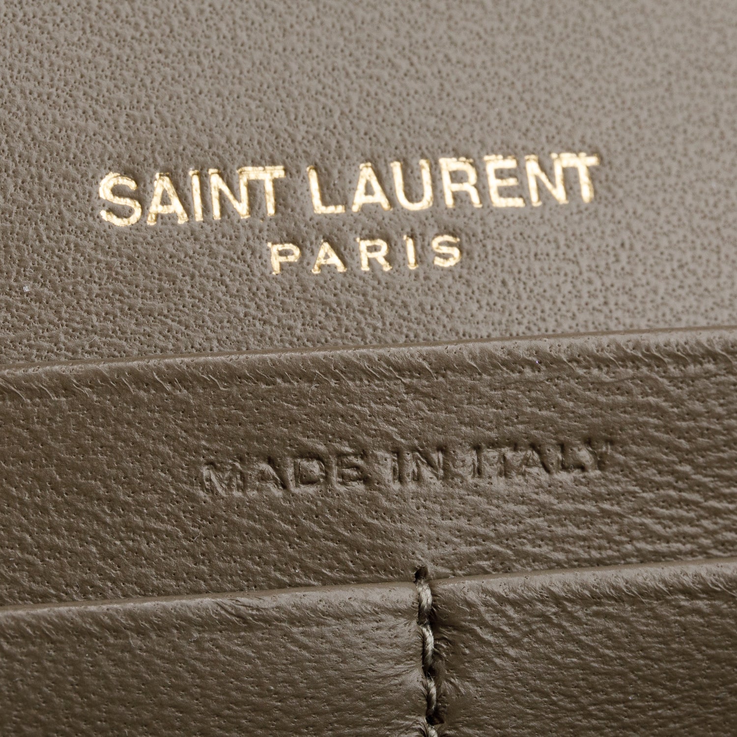 Saint Laurent 2023 Metallic Taupe Grain de Poudre Mixed Matelasse Triquilt Monogram Chain Wallet