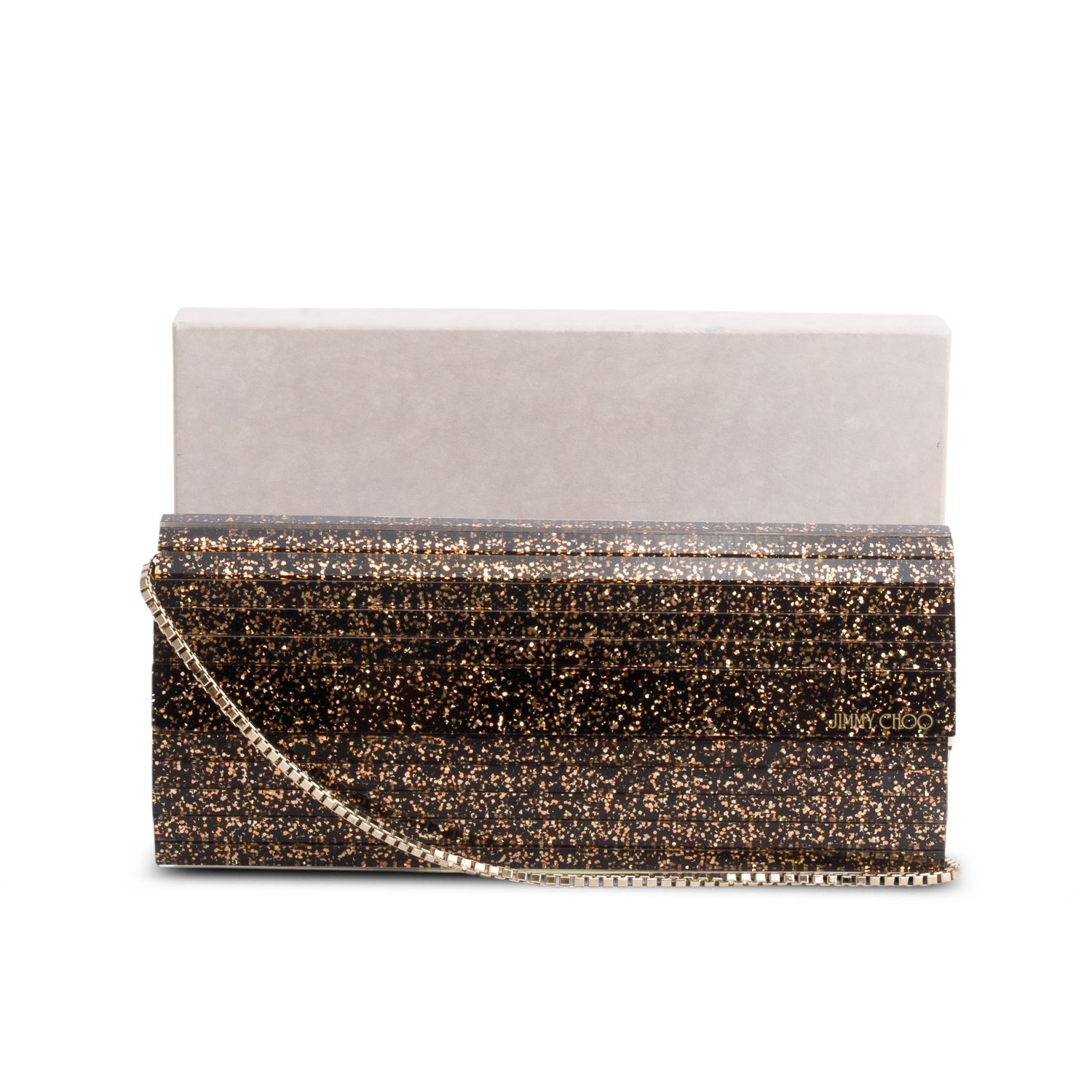 Jimmy Choo Black Acrylic Glitter Sweetie Clutch w/ Box & Chain