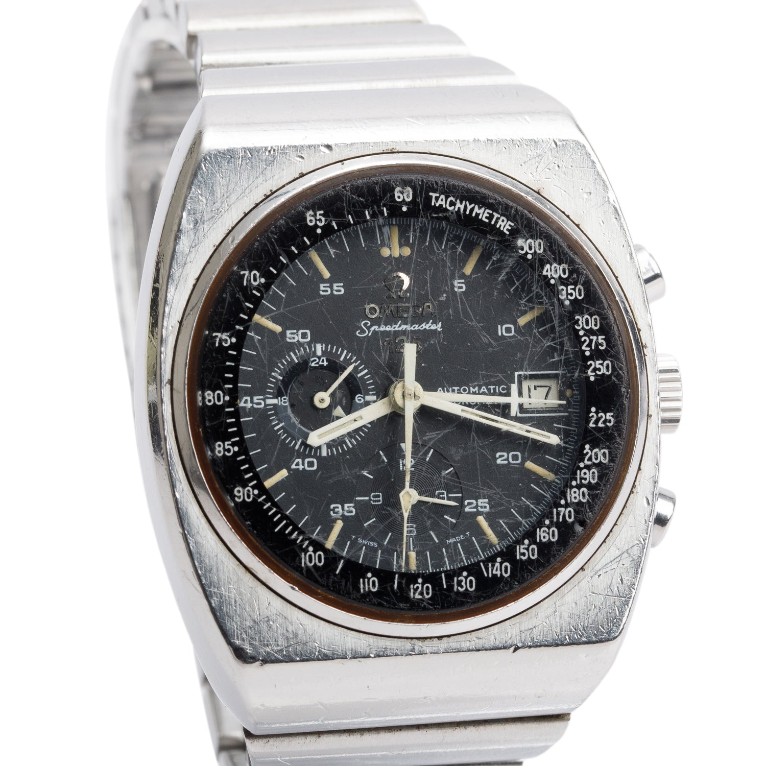 Omega Vintage Stainless Steel Speedmaster 42 MM Chronograph Automatic Watch Black Dial