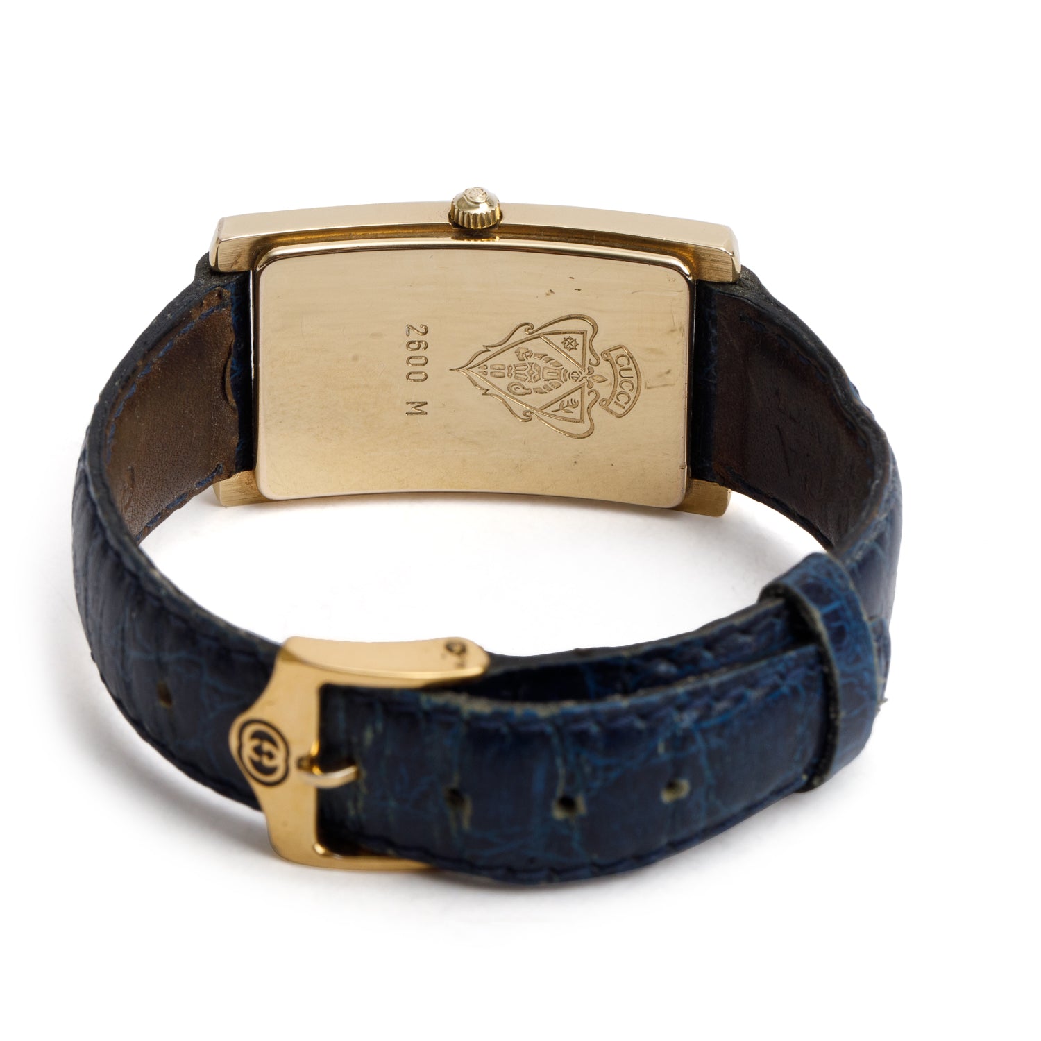 Gucci Gold Plated Stainless Steel 2600 Series Watch Silver & Blue Dial