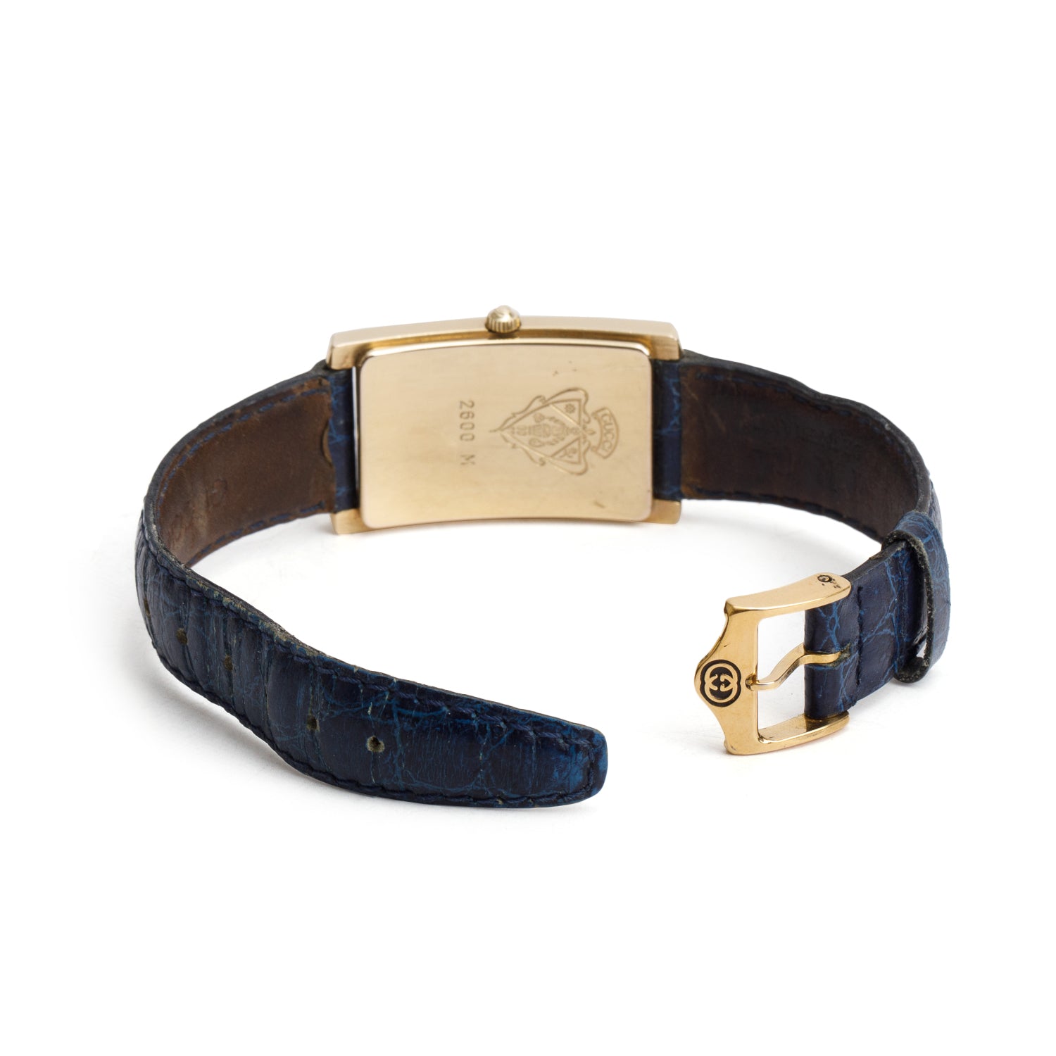 Gucci Gold Plated Stainless Steel 2600 Series Watch Silver & Blue Dial