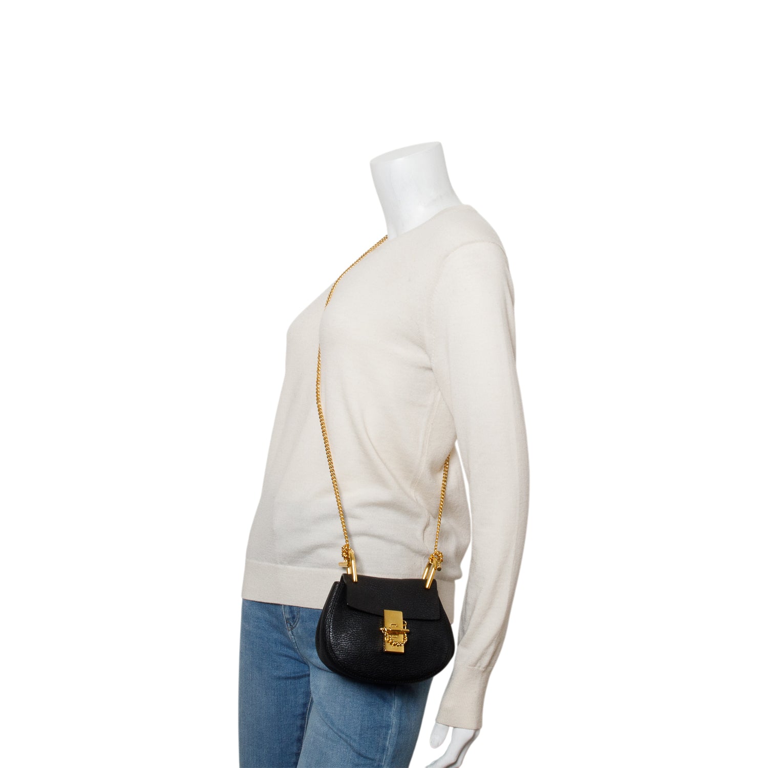 Chloe Black Grained Goatskin Nano Drew Shoulder Bag
