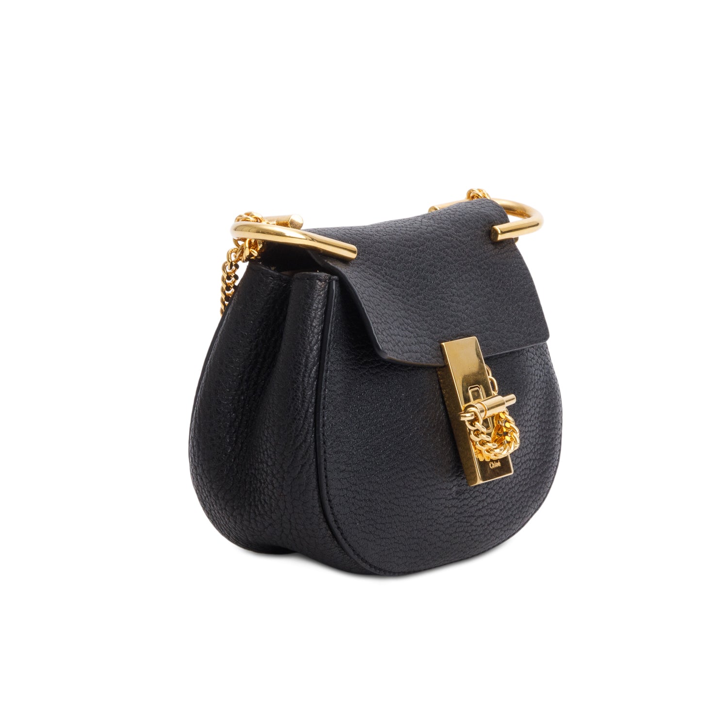 Chloe Black Grained Goatskin Nano Drew Shoulder Bag