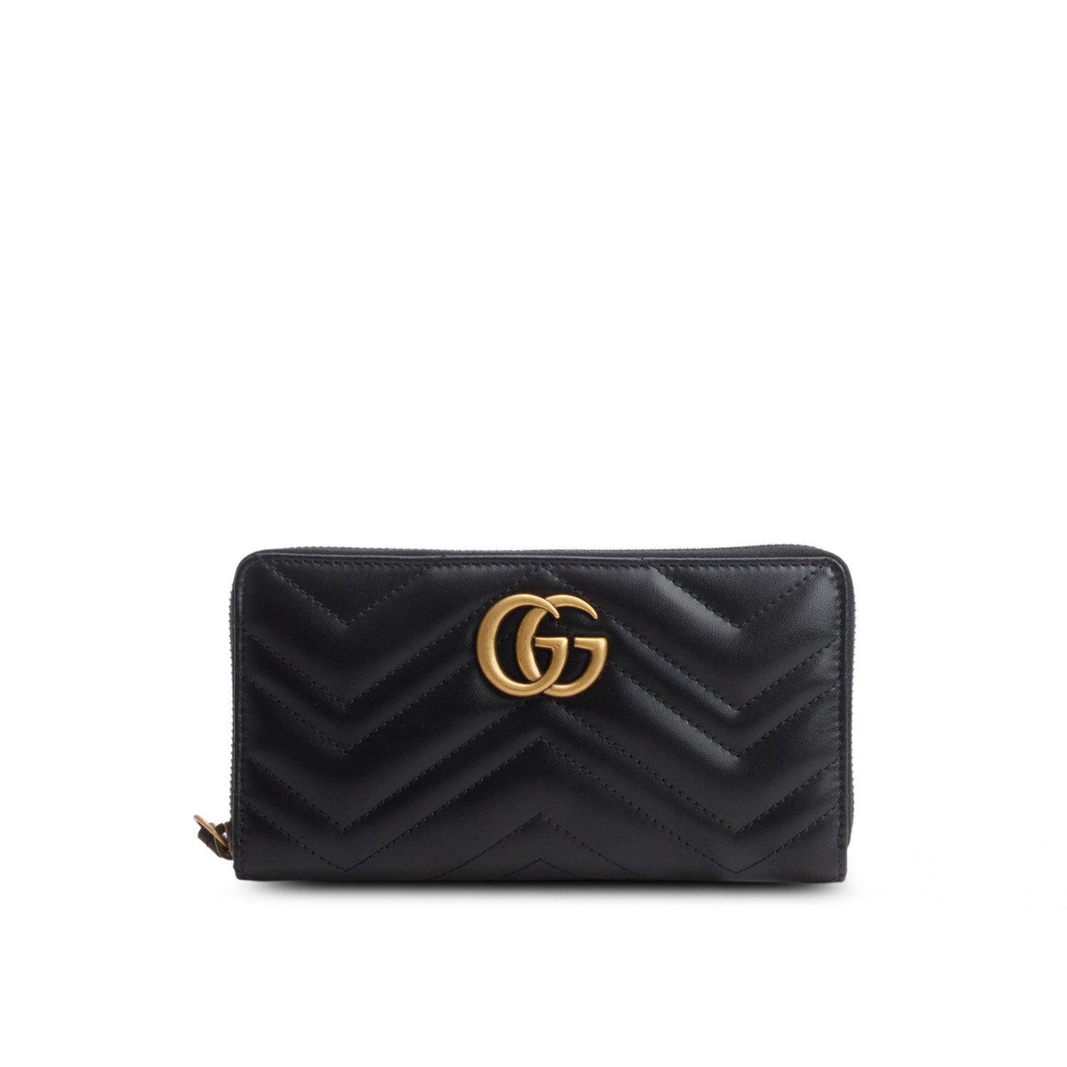 Gucci Black GG Marmont Matelasse Leather Zip Around Wallet w/ Box