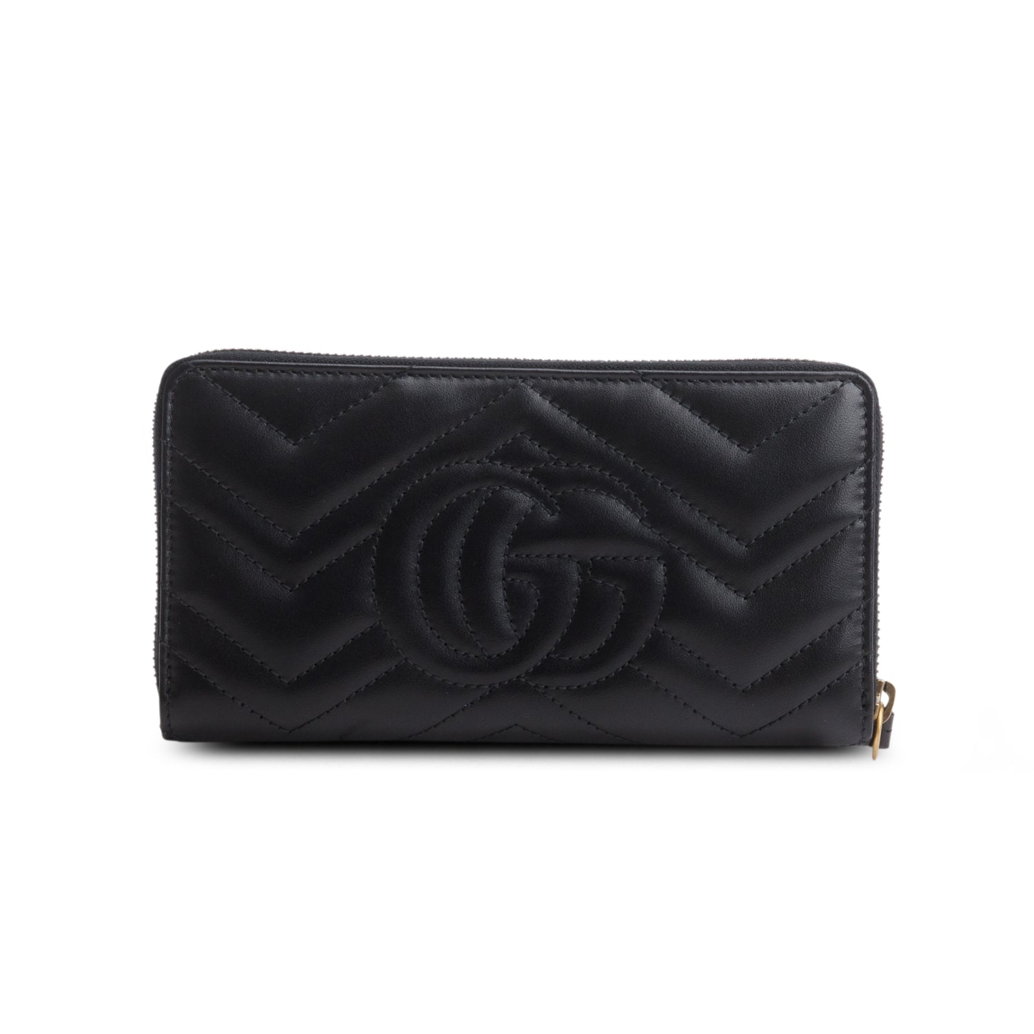 Gucci Black GG Marmont Matelasse Leather Zip Around Wallet w/ Box