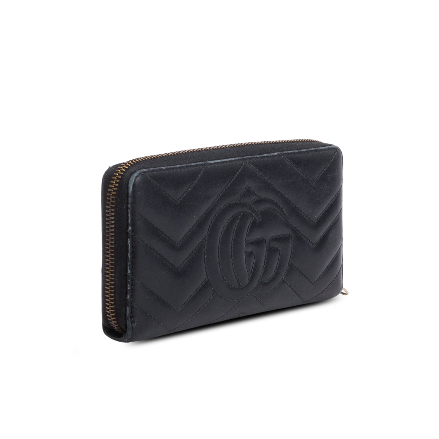 Gucci Black GG Marmont Matelasse Leather Zip Around Wallet