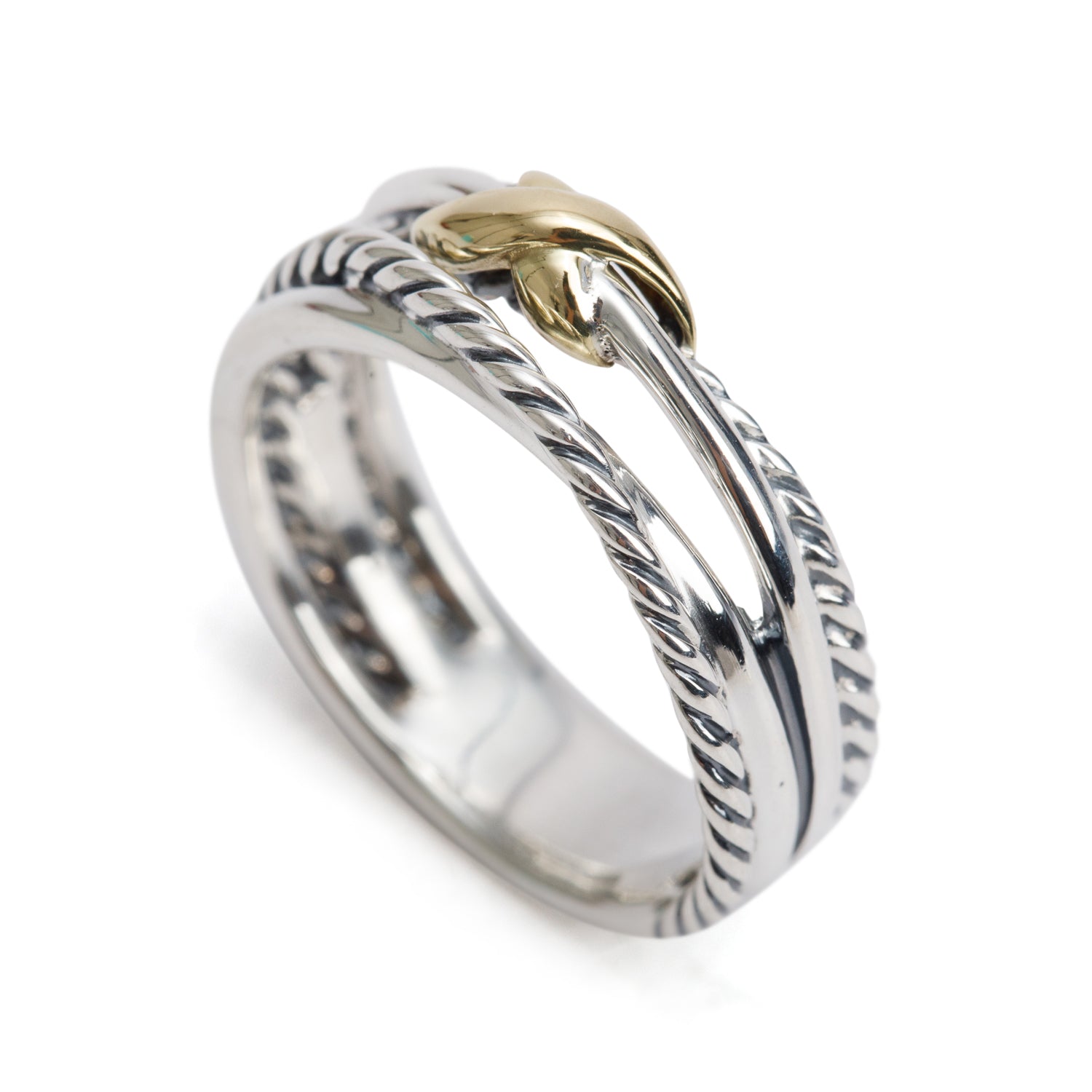 David Yurman Sterling Silver & 18k Yellow Gold X Crossover Band Ring, Size 7.5
