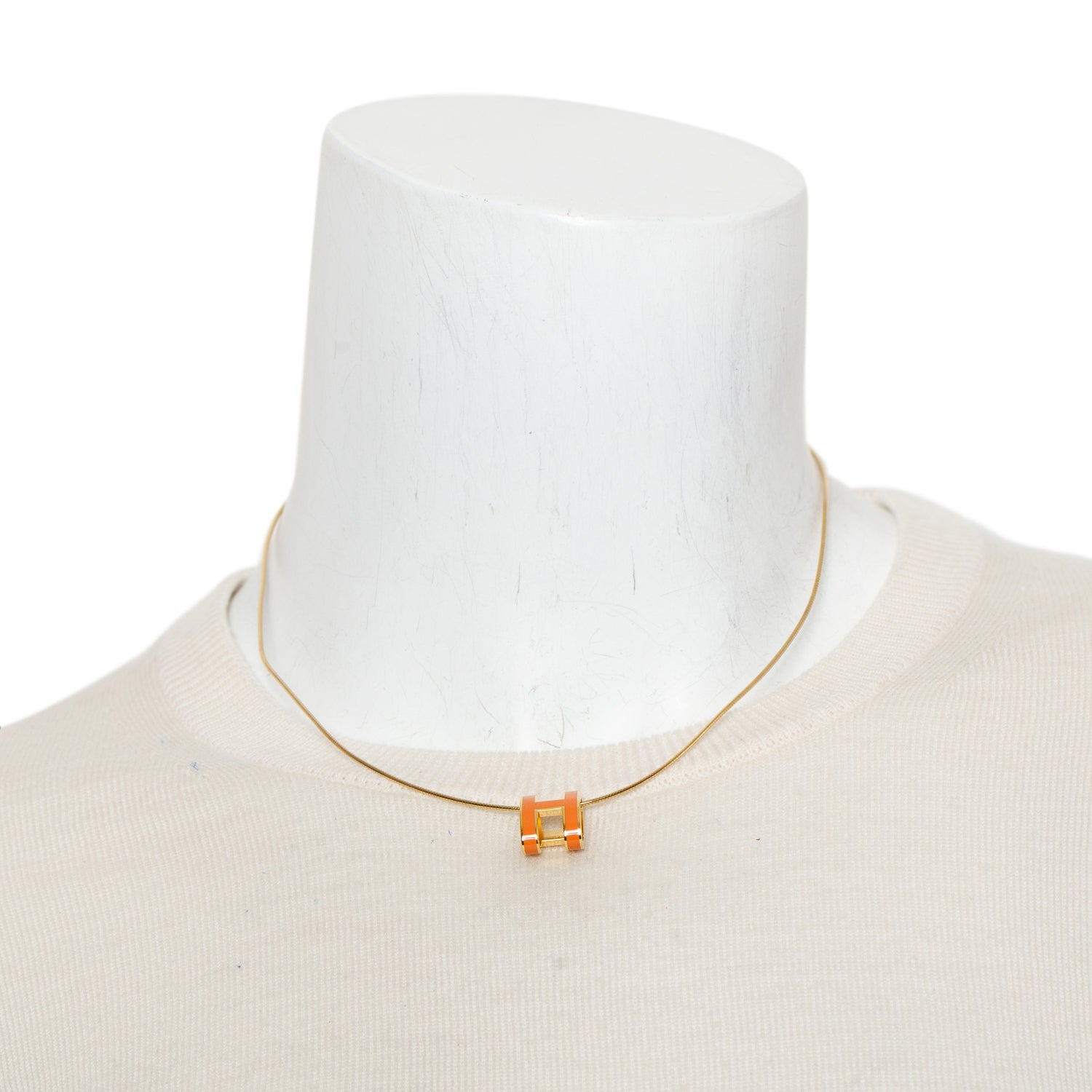 Hermes Yellow Gold-Plated Orange Lacquered Pop H Pendant Necklace w/ Box