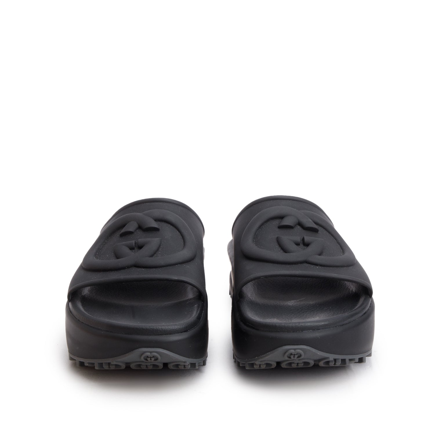 Gucci Black Interlocking G Logo Rubber Platform Slides, Women's Size 42 w/ Box