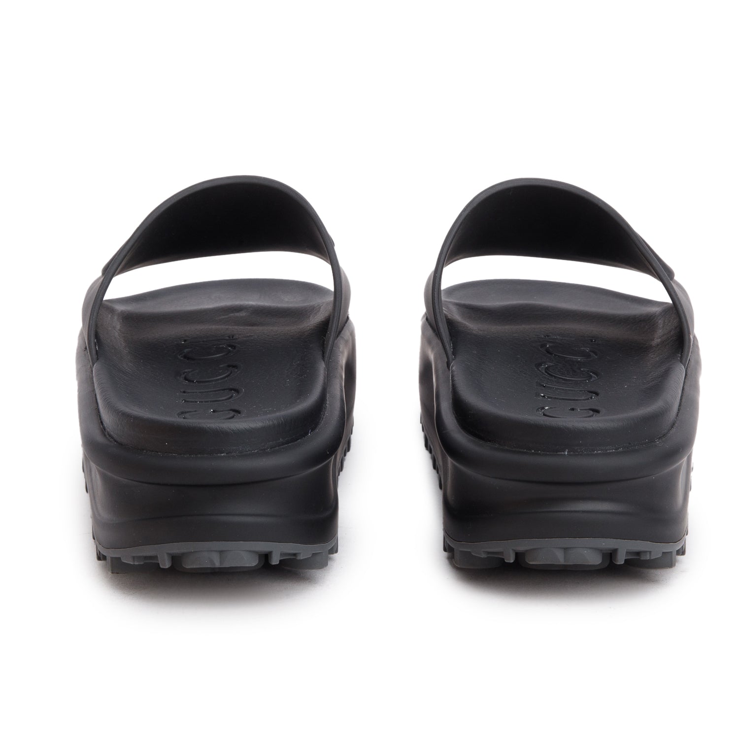 Gucci Black Interlocking G Logo Rubber Platform Slides, Women's Size 42 w/ Box