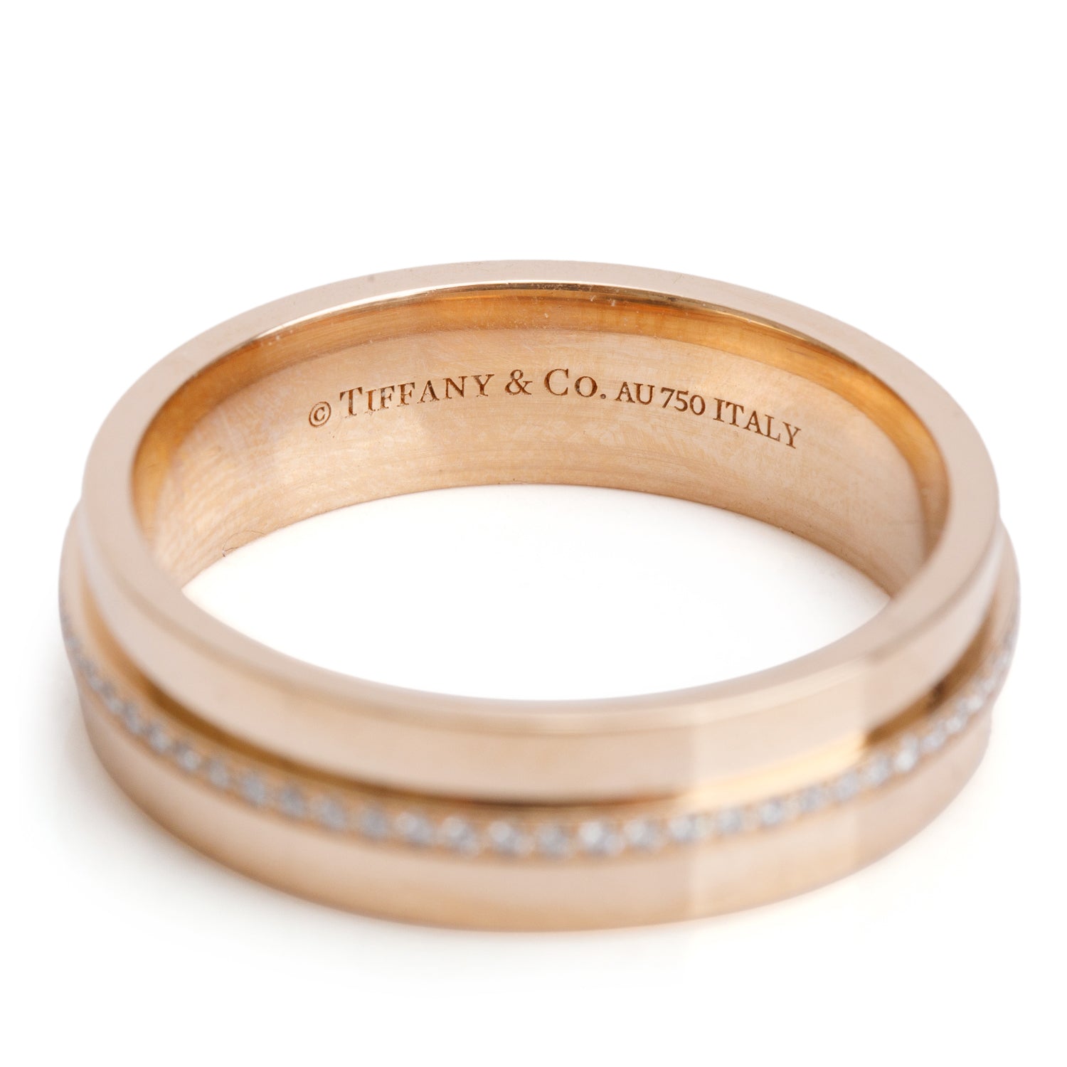 Tiffany & Co. 18k Rose Gold Diamond T 5.5 MM Wide Ring, Size 8 w/ Box & Receipt