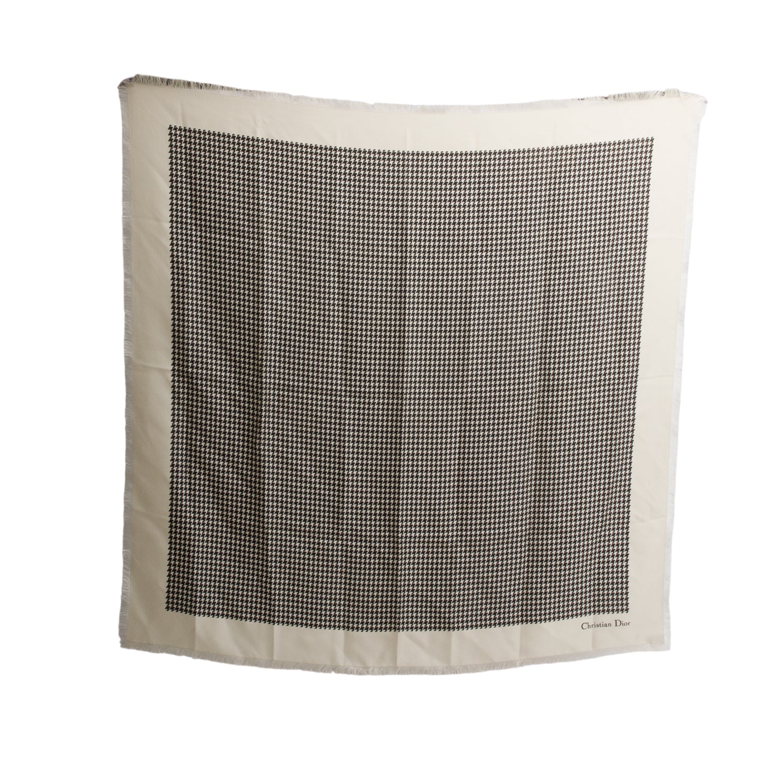Christian Dior Cream Black Silk Houndstooth Scarf 90