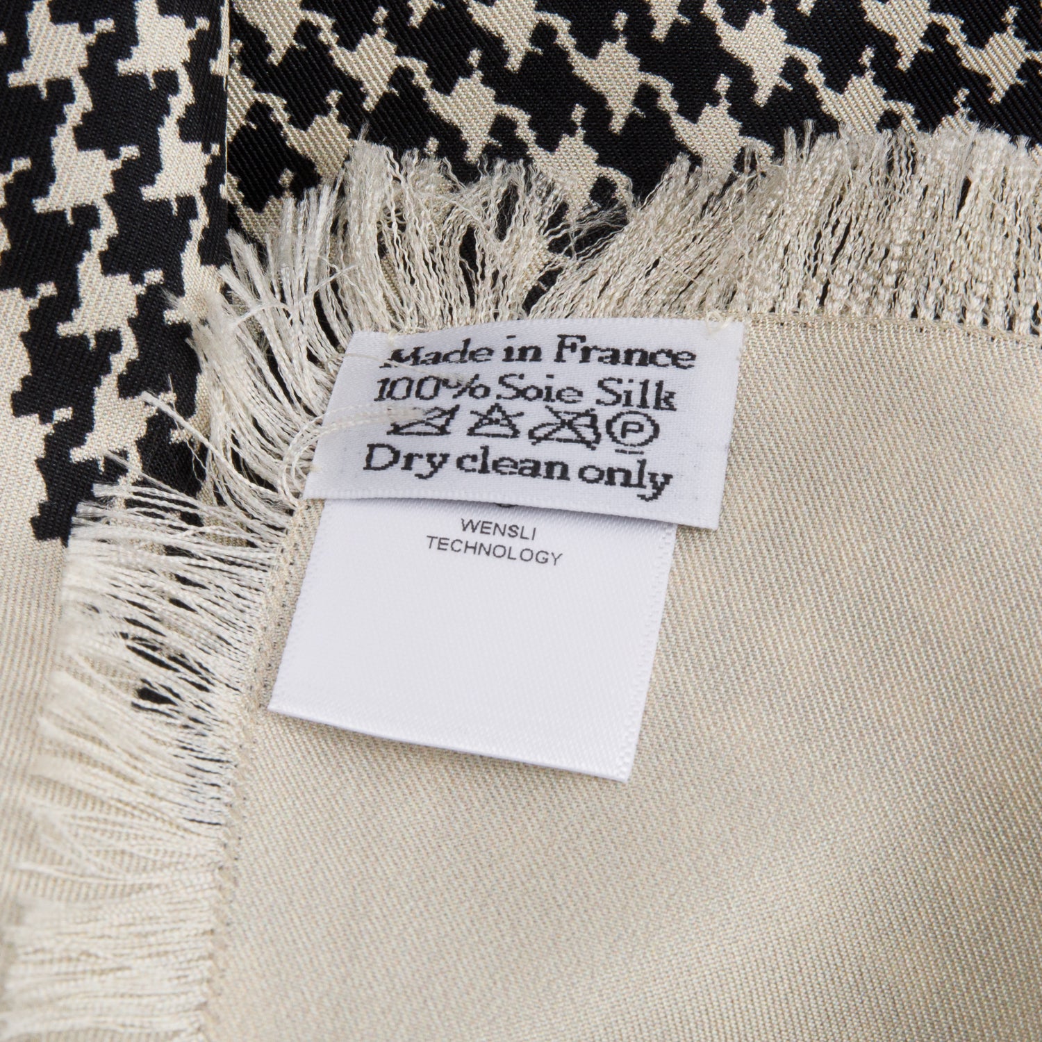 Christian Dior Cream Black Silk Houndstooth Scarf 90