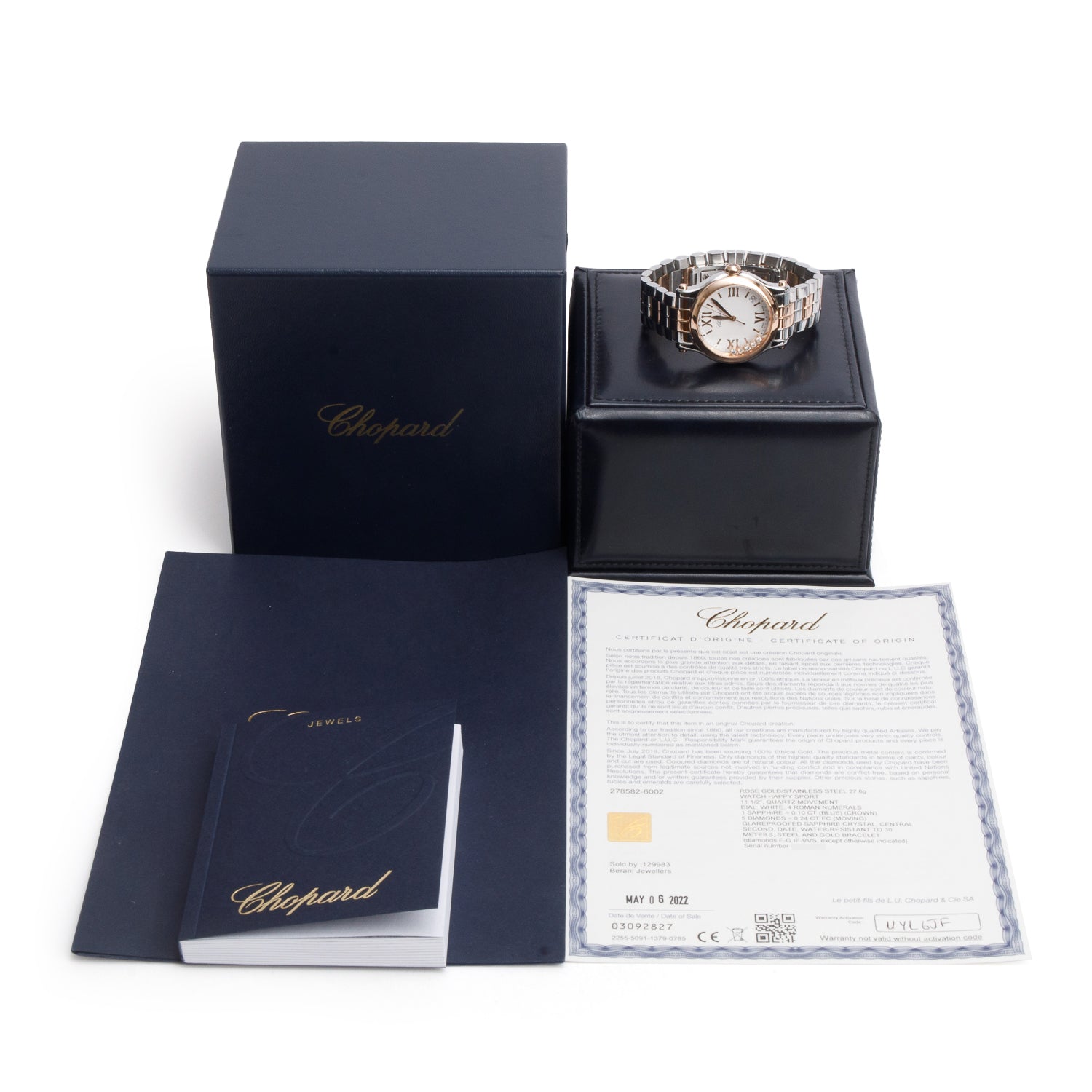 Chopard Stainless Steel & 18k Rose Gold Happy Sport Diamond 36 MM Quartz Watch w/ Box & Papers