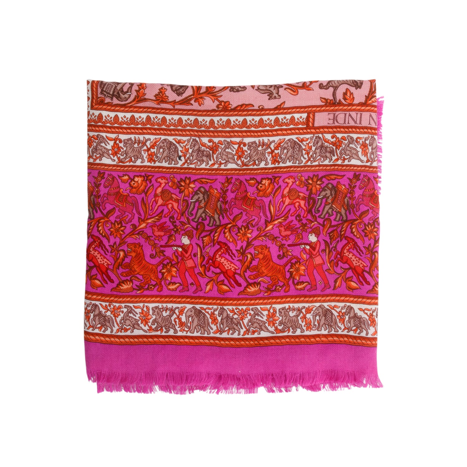 Hermes Multicolor Cashmere Silk 'Chasse en Indie' Scarf 90