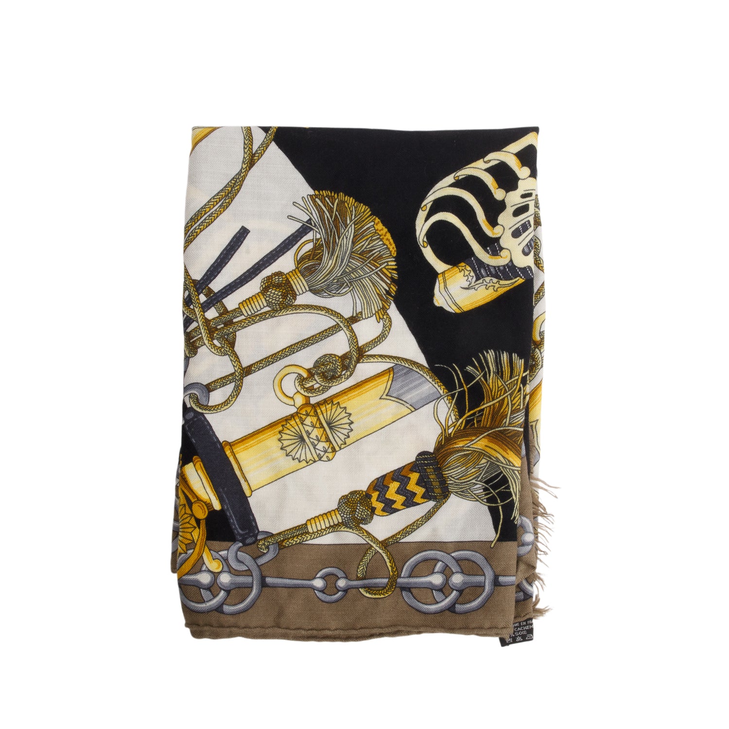 Hermes Black/Yellow Cashmere SIlk 'Cliquetis' Scarf