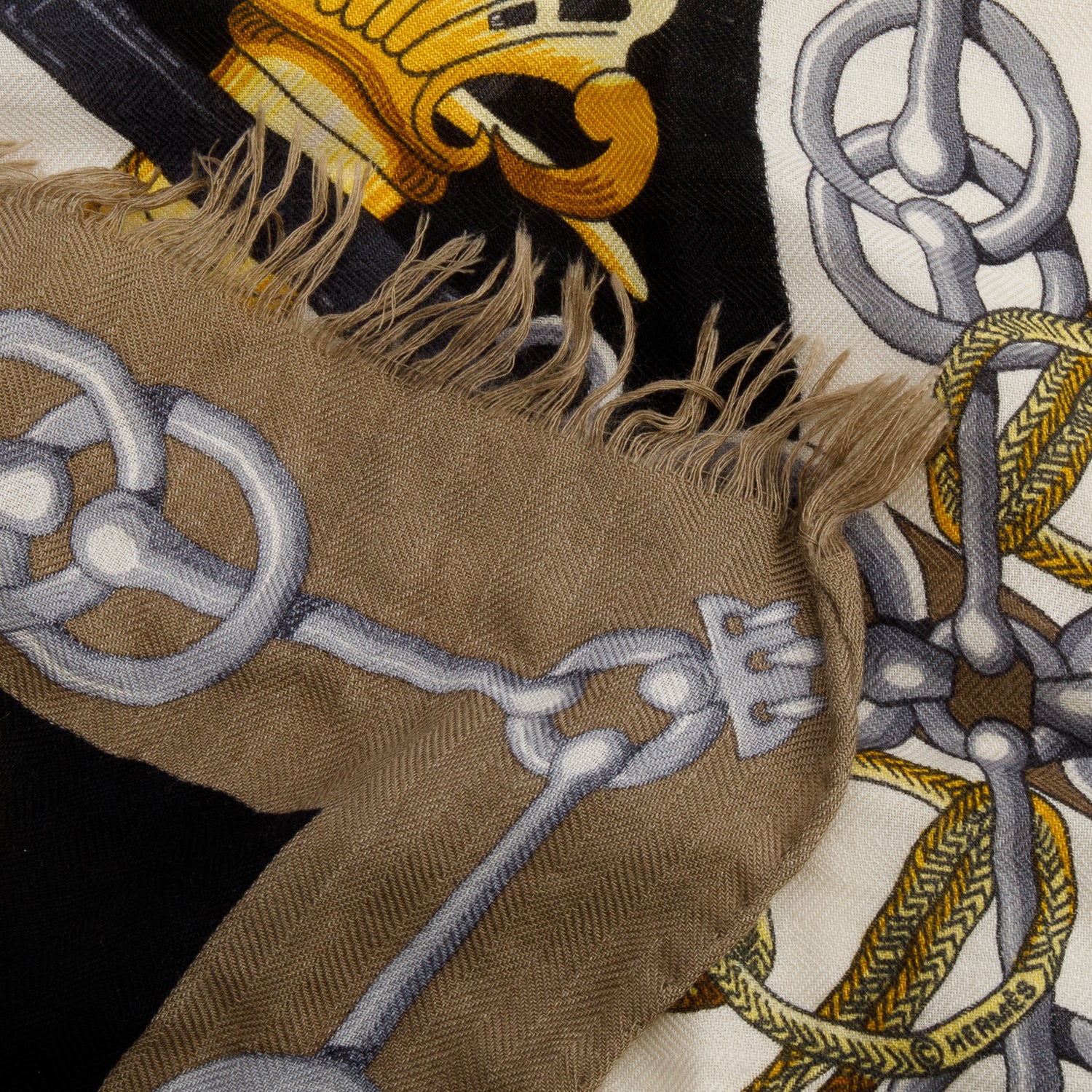 Hermes Black/Yellow Cashmere SIlk 'Cliquetis' Scarf