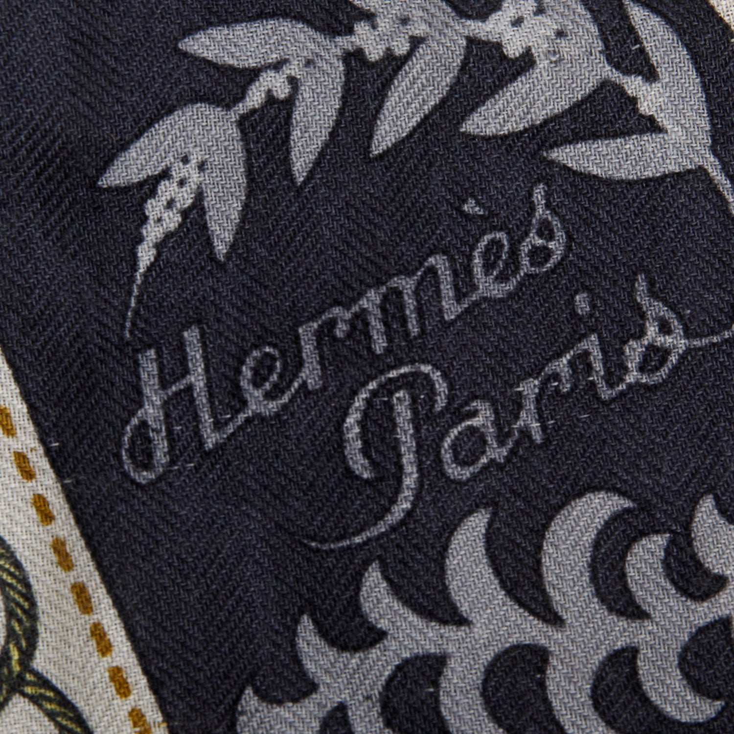 Hermes Black/Yellow Cashmere SIlk 'Cliquetis' Scarf