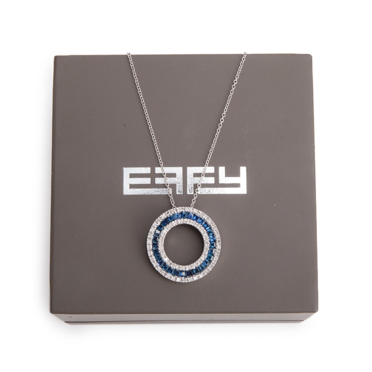 Effy 14k White Gold Sapphire & Diamond Round Pendant Necklace w/ Box