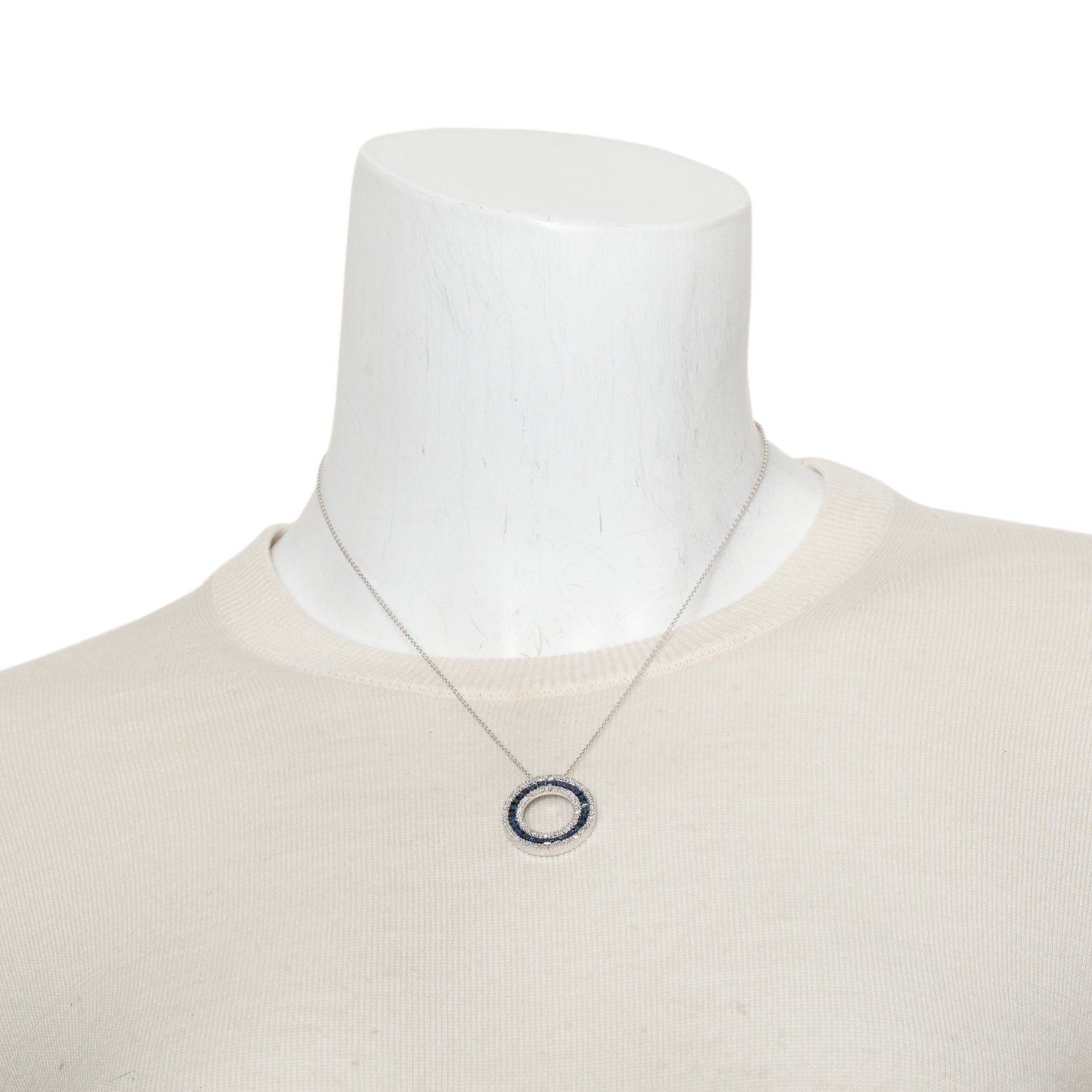 Effy 14k White Gold Sapphire & Diamond Round Pendant Necklace w/ Box