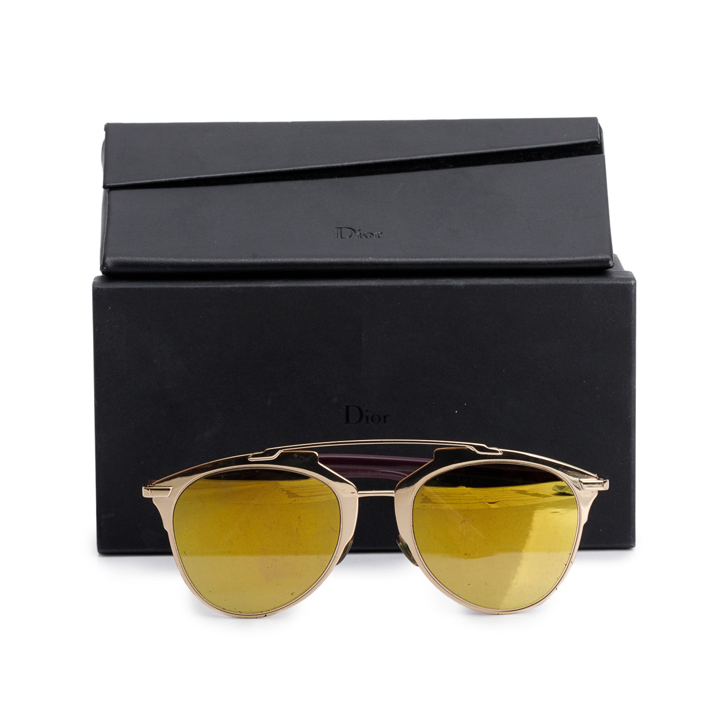 Christian Dior Metallic Yellow DiorReflected Aviator Sunglasses w/ Box & Case