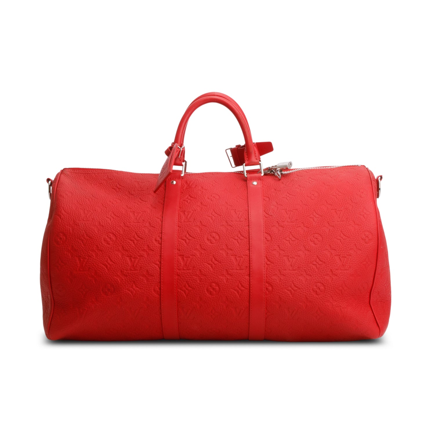 Louis Vuitton Red Monogram Taurillon Embossed Leather Keepall Bandouliere 50