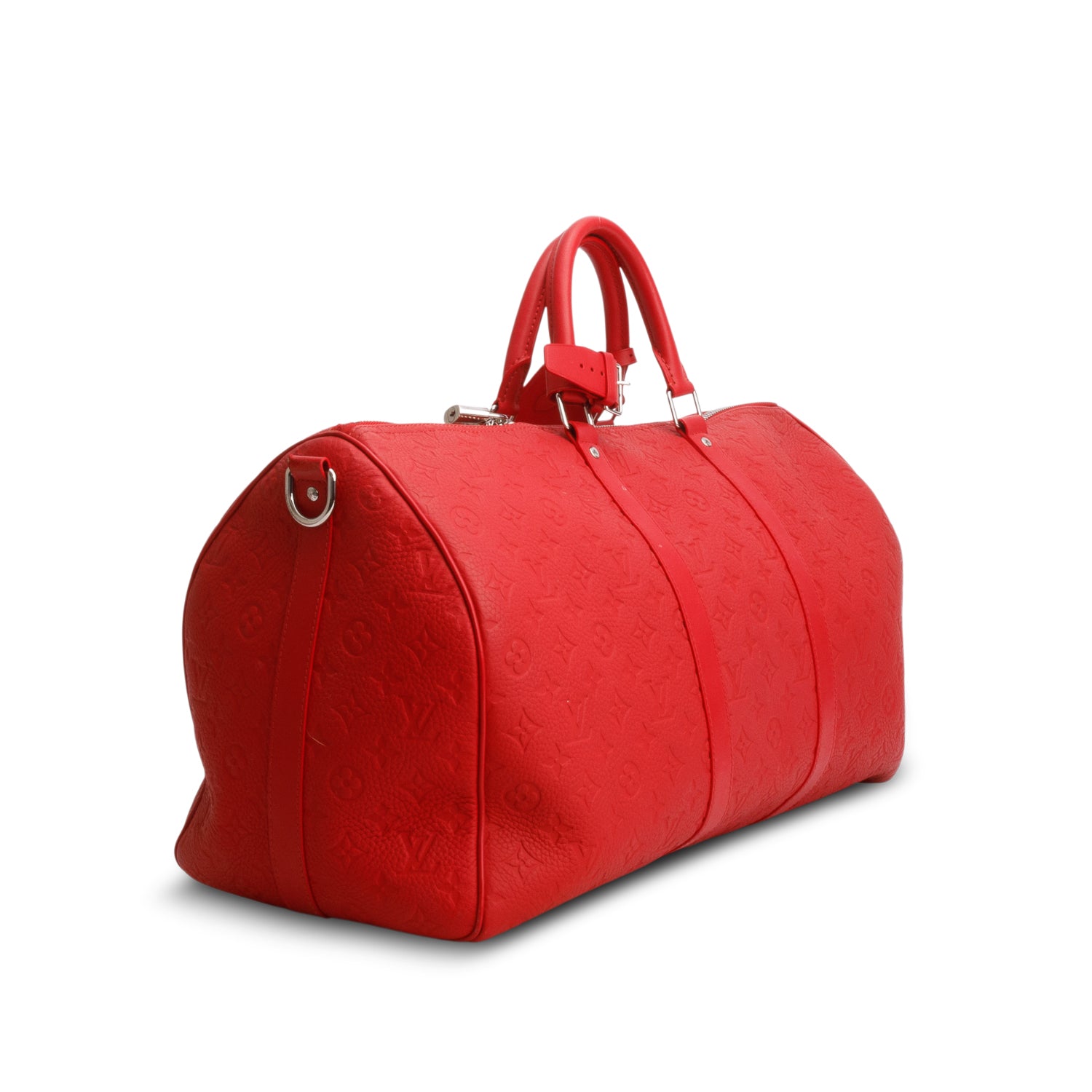 Louis Vuitton Red Monogram Taurillon Embossed Leather Keepall Bandouliere 50