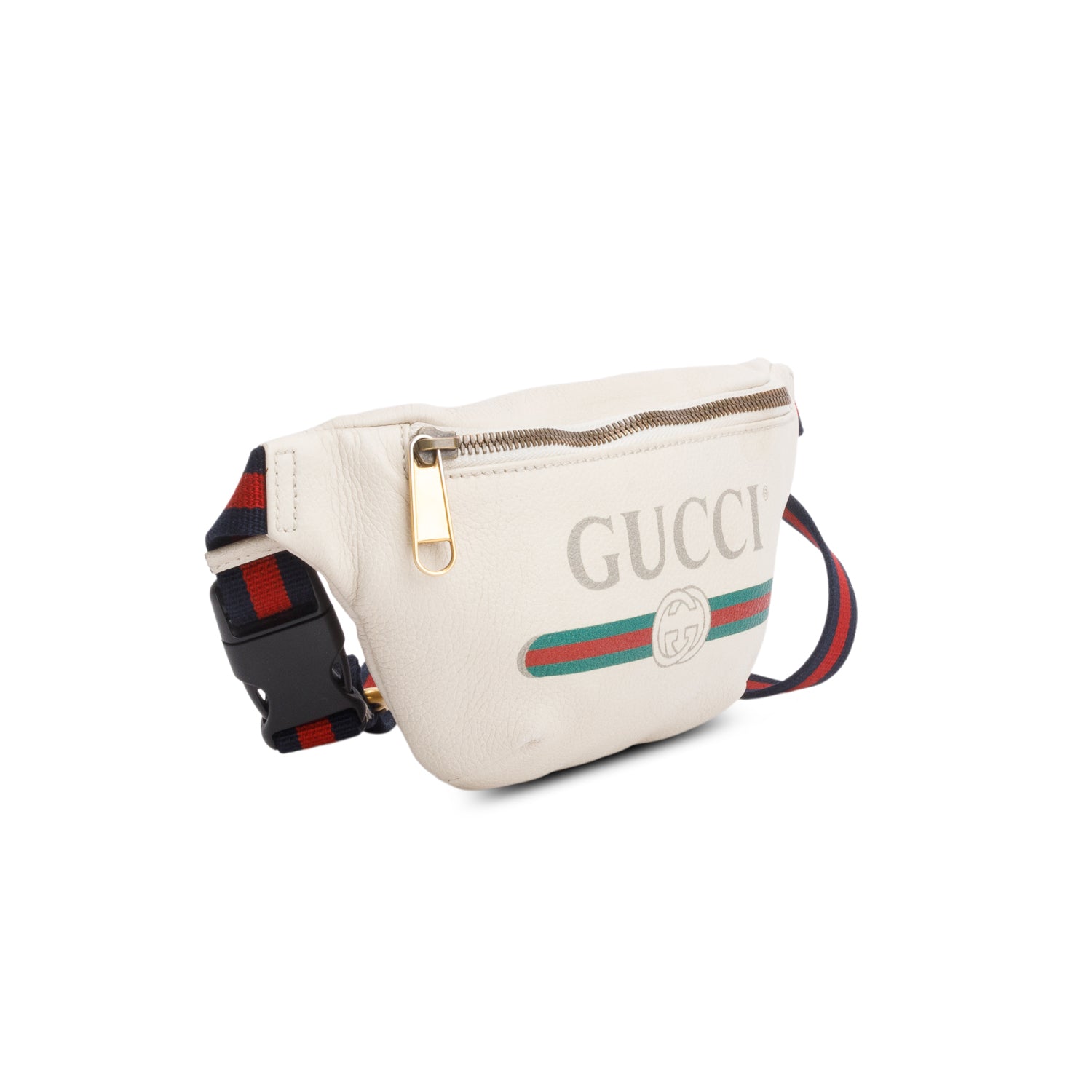 Gucci Cream Calfskin Leather Logo Print Small Belt Bag